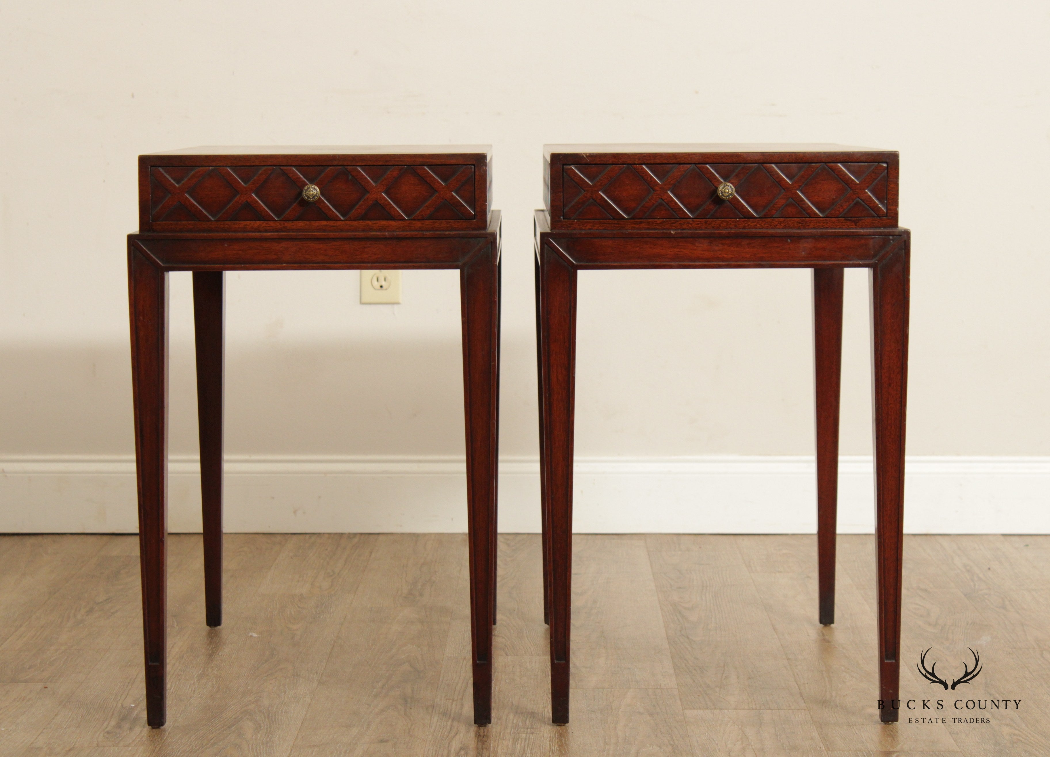 Mid Century Hollywood Regency Style Quality  Pair Mahogany Side Tables