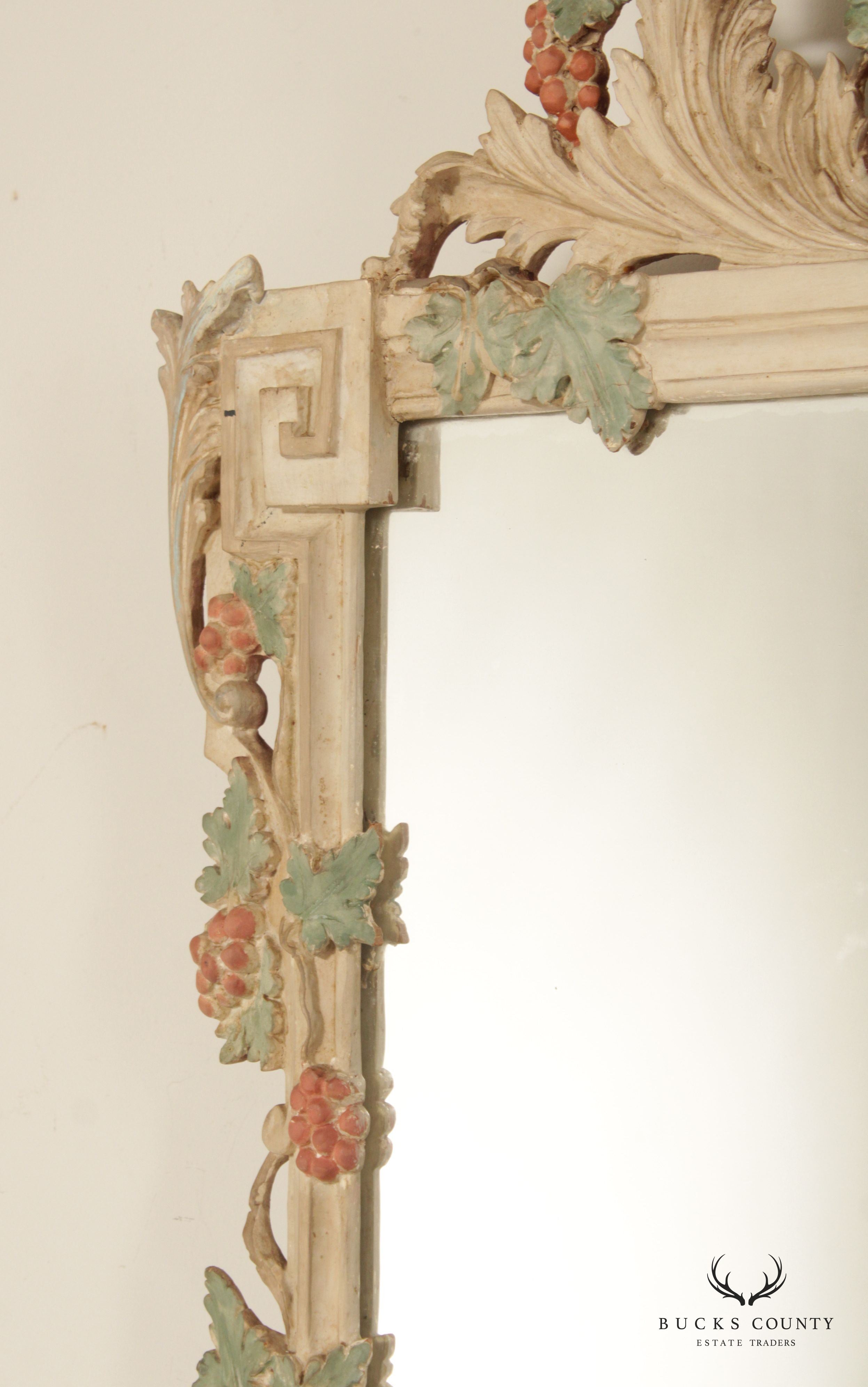 Antique Italian Florentine Style Carved Polychrome Mirror