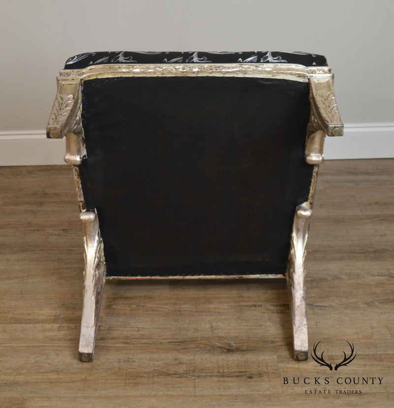 Silver Leaf French Regency Style Slipper Chair