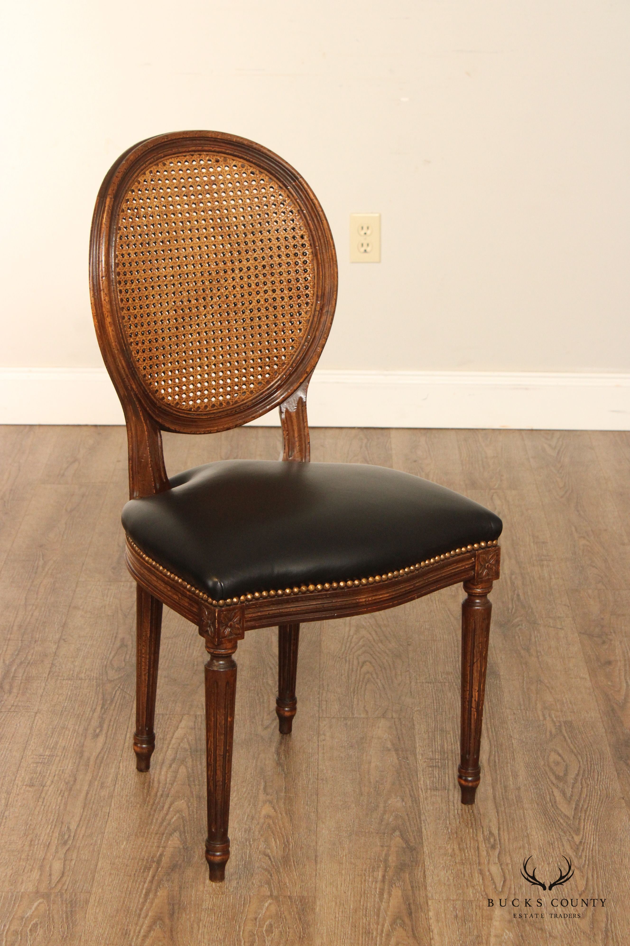 French Louis XVI Style Fruitwood Cane Side Chair