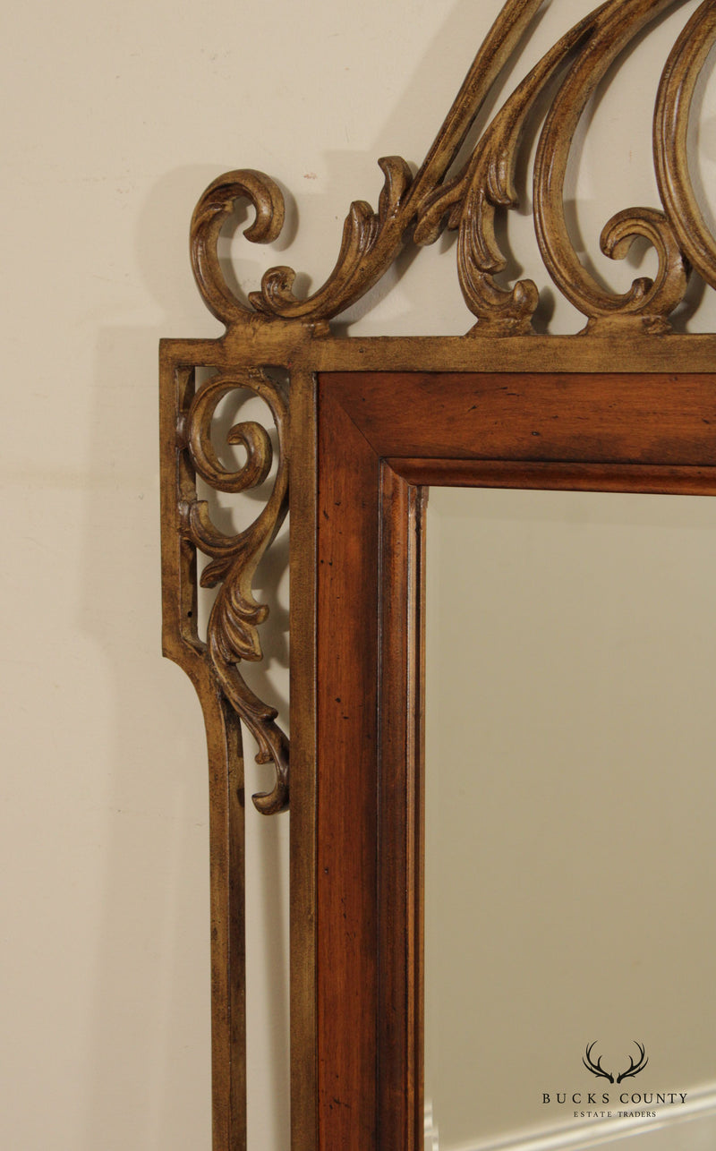 Tuscan Style Scrolled Iron Work and Wood Frame Wall Mirror