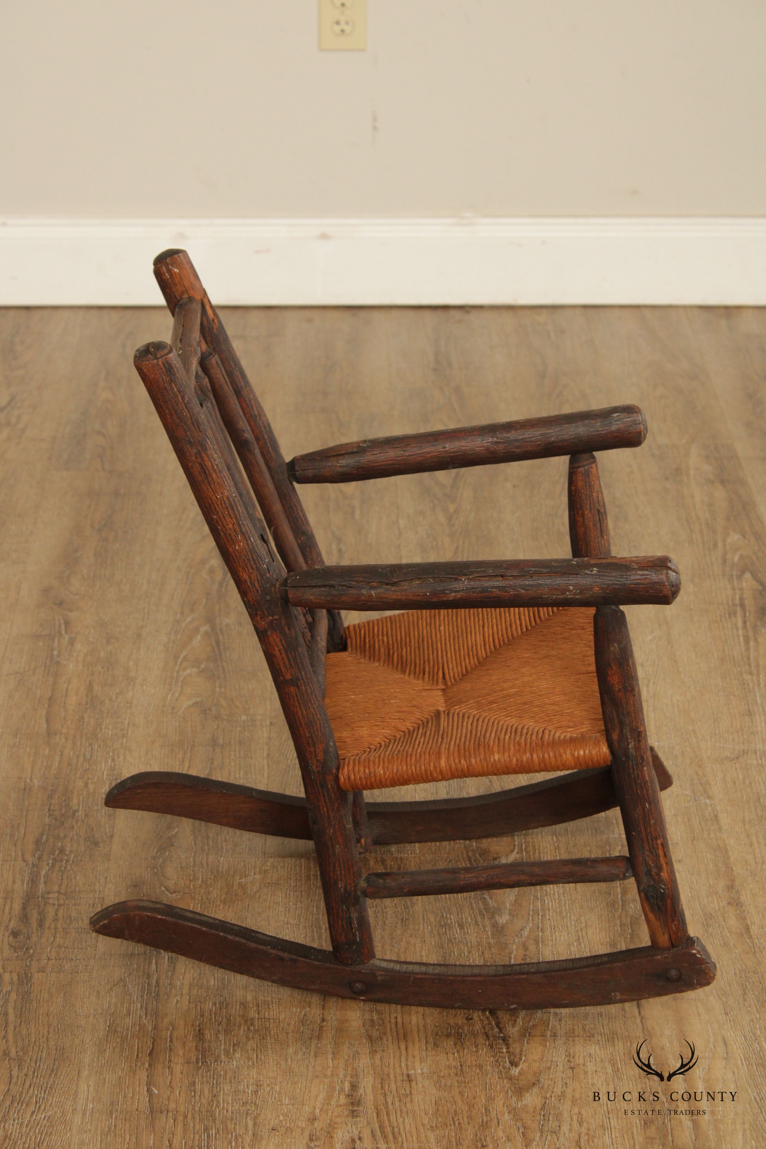 Antique Adirondack Rustic Style Children's Rocking Chair