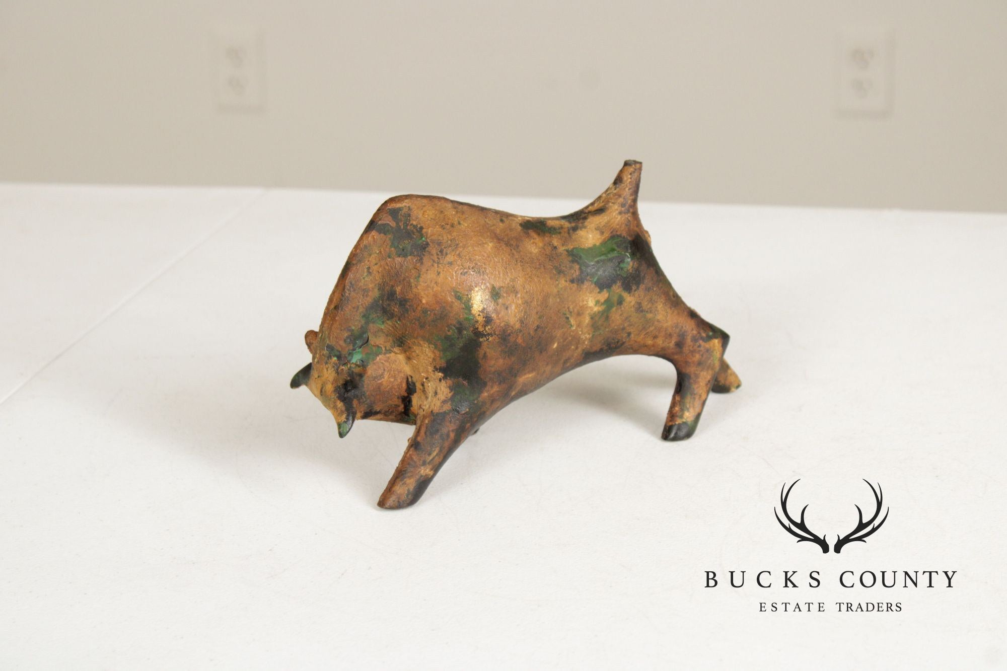 Mid Century Modern Cast Iron Bull Sculpture