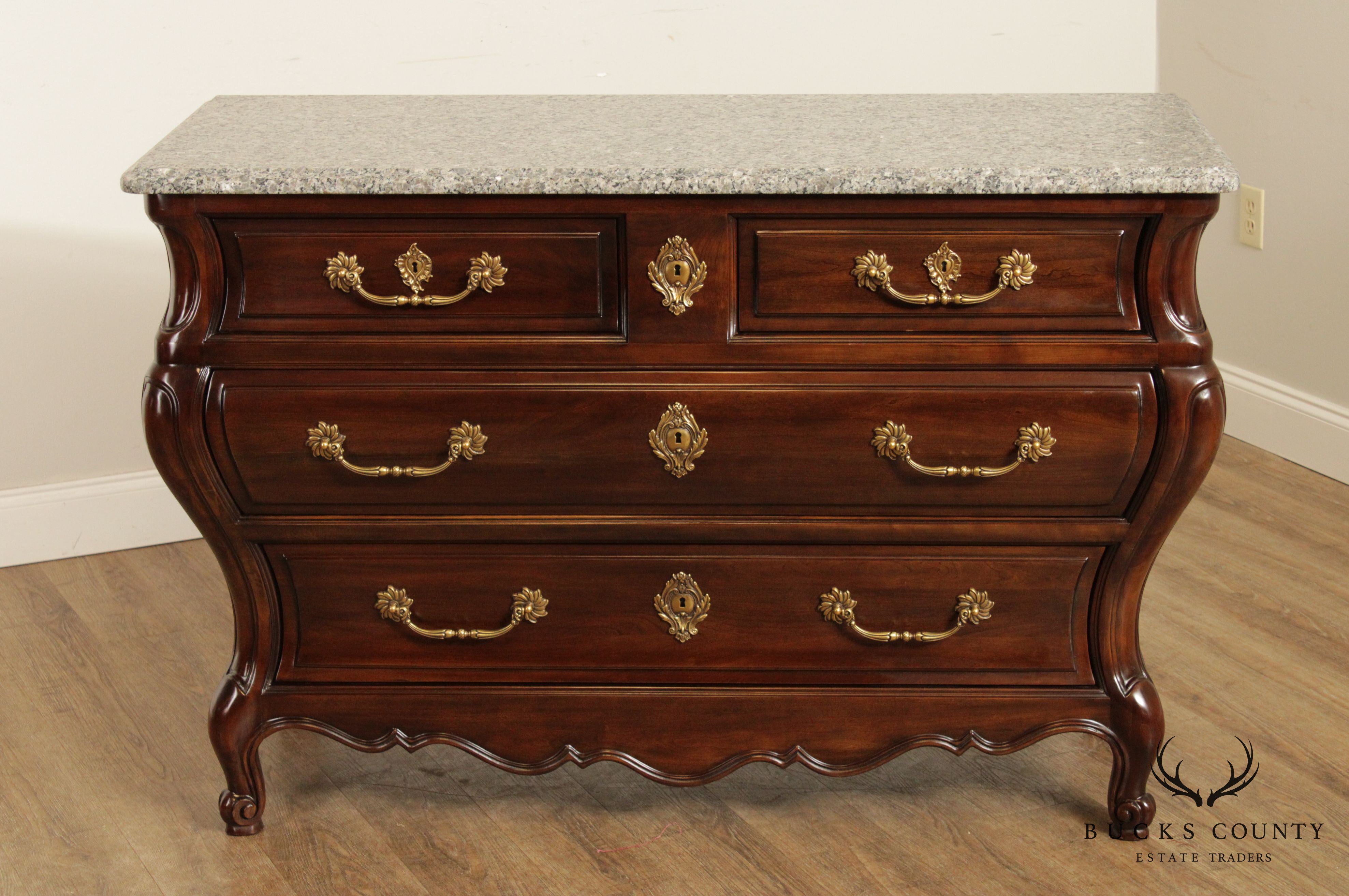 E J Victor French Louis XV Style Bombe Commode Chest