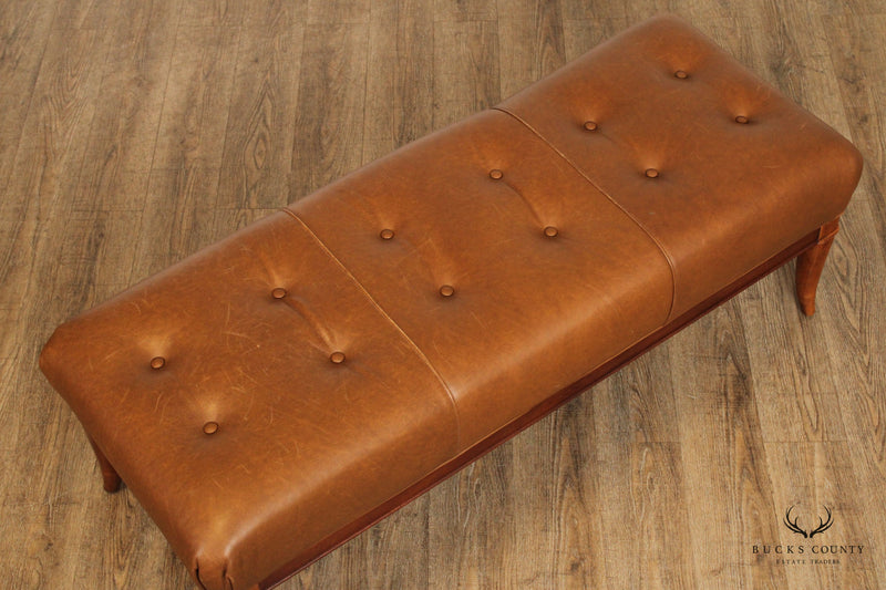 Brown Tufted Leather Window Bench
