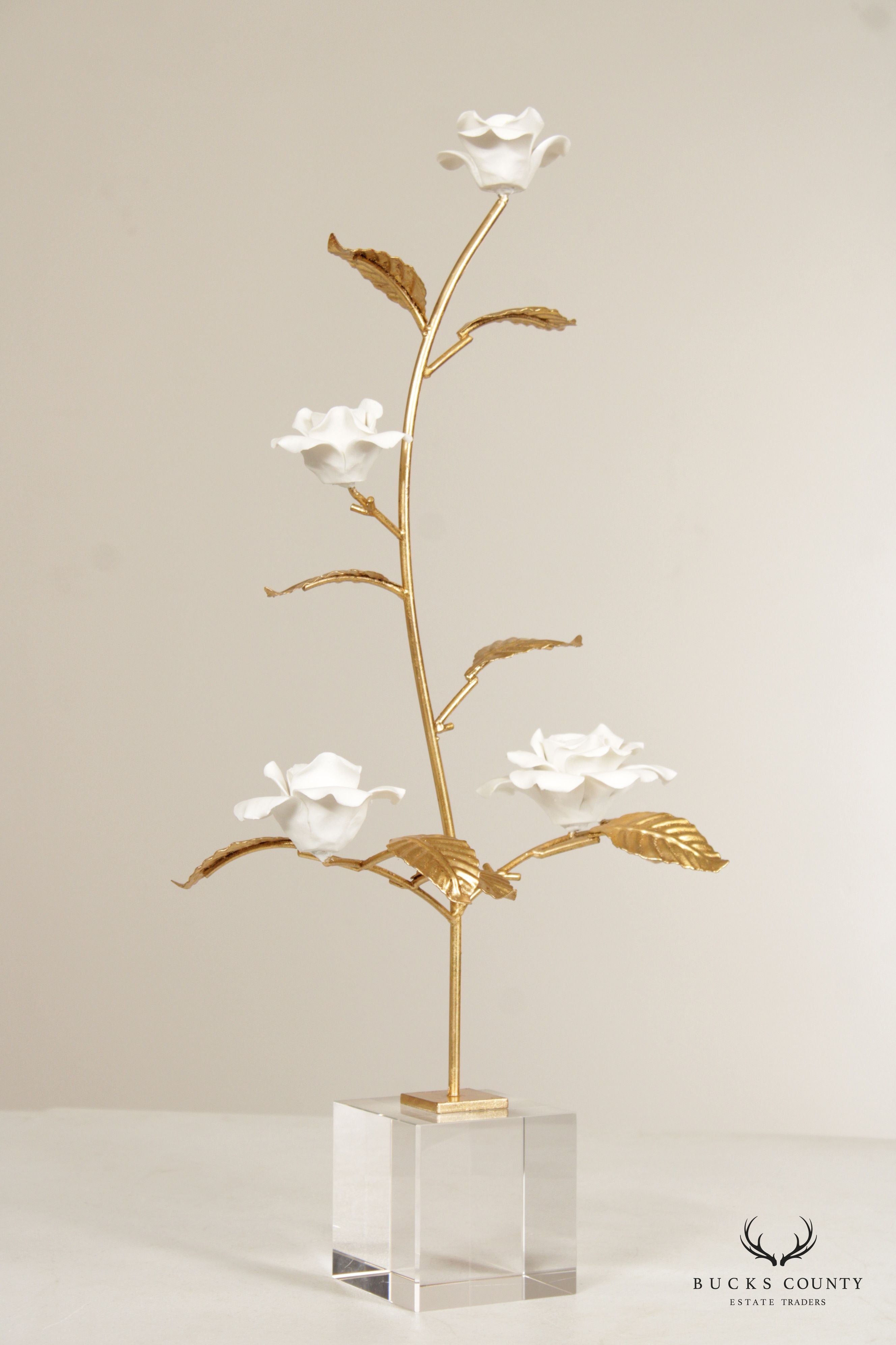 Chelsea House Contemporary Porcelain and Crystal Rose Sculpture