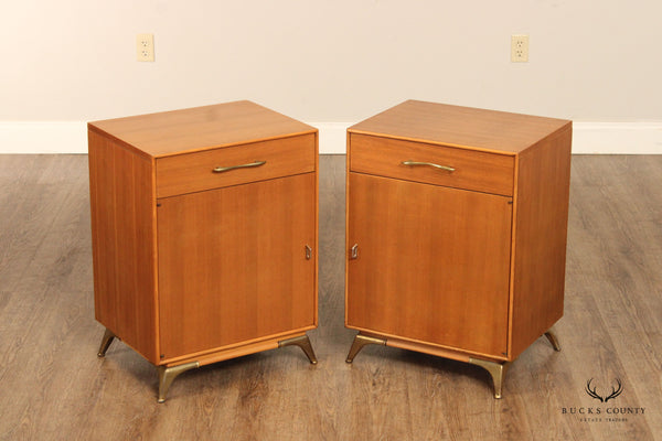 Rway Mid Century Modern Pair of Walnut Nightstand Cabinets
