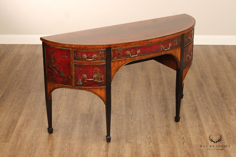 Maitland Smith Chinoiserie Decorated Demilune Sideboard