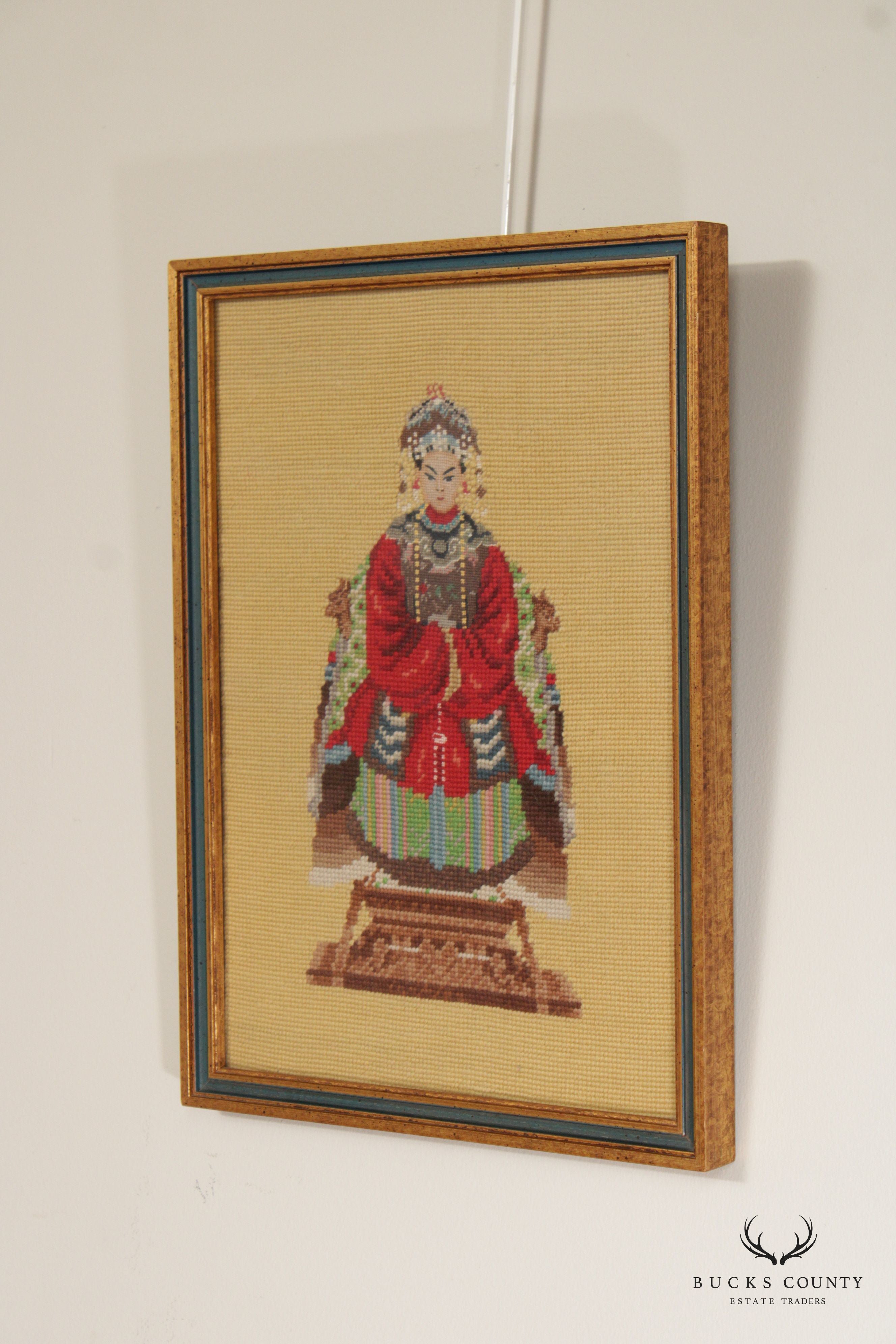 Vintage Framed Needlepoint Chinese Empress