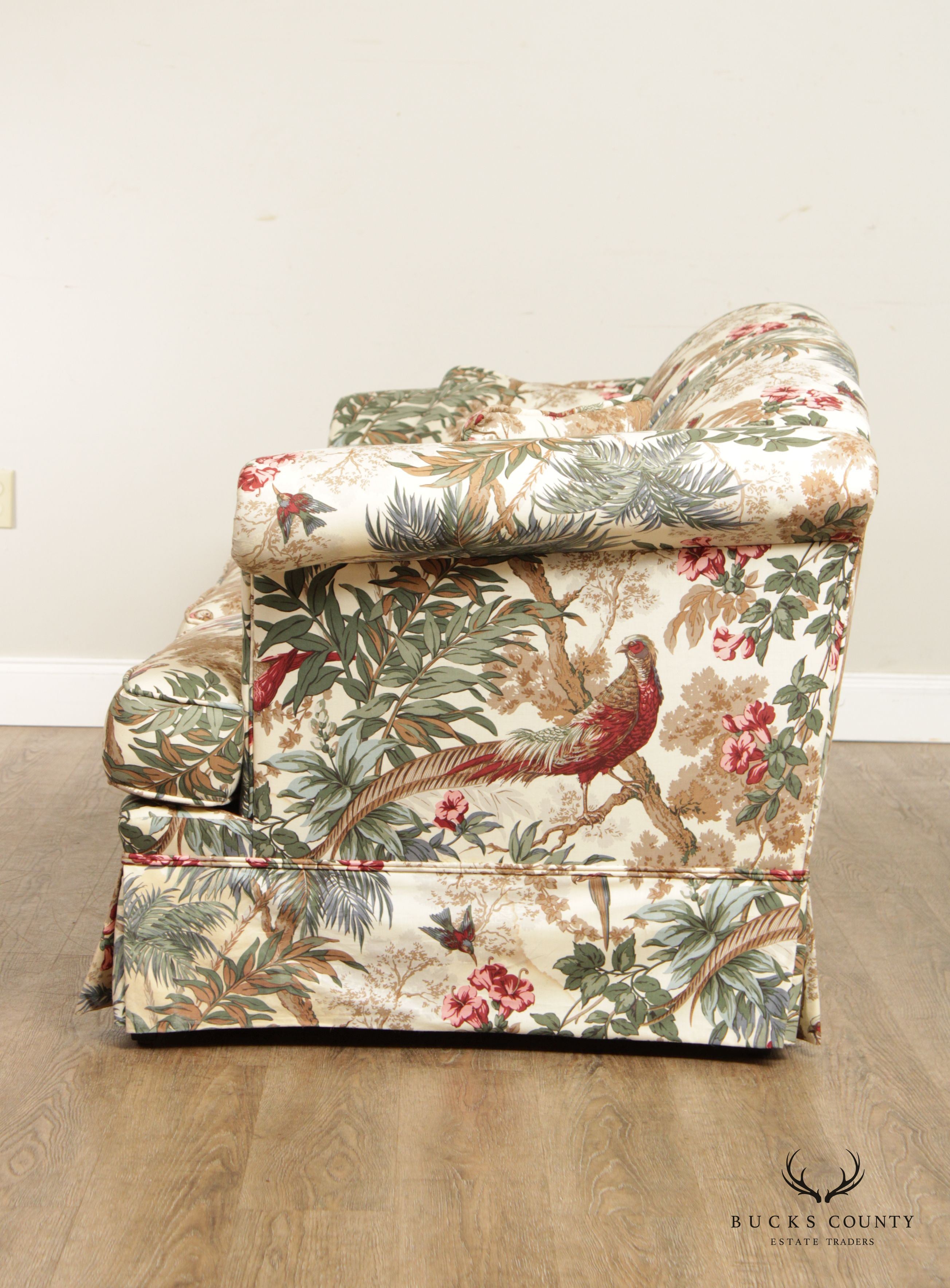 Rolled Arm Pheasant Hunt Print Custom Upholstered Sofa