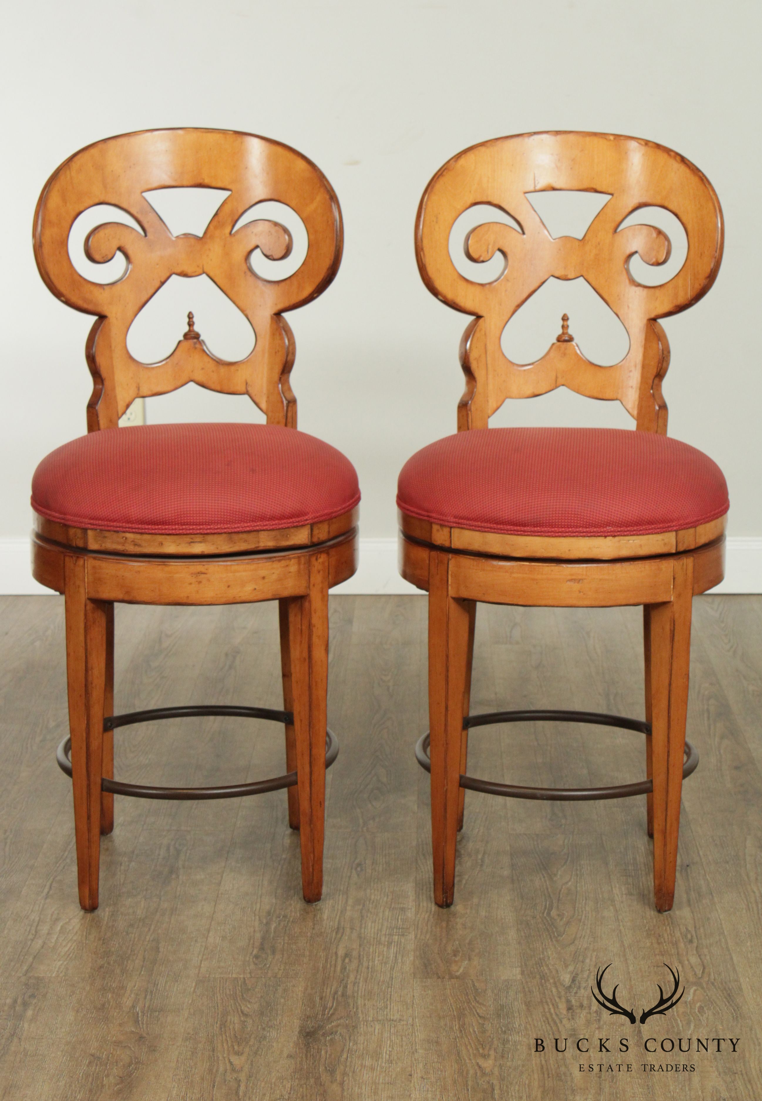 Biedermeier Style Quality Pair Swivel Bar Stools