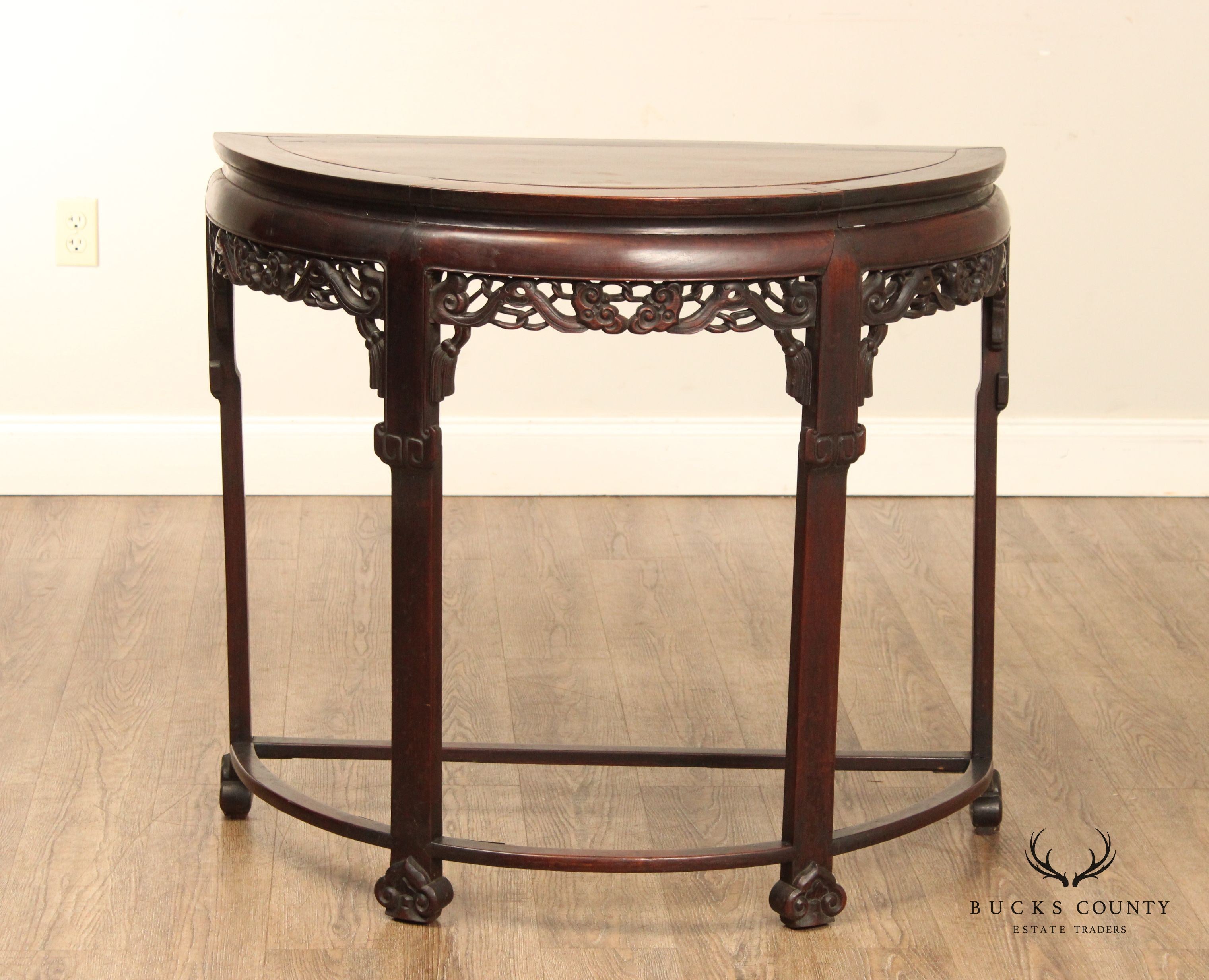 Antique Chinese Huanghuali Hardwood Demilune Console Table