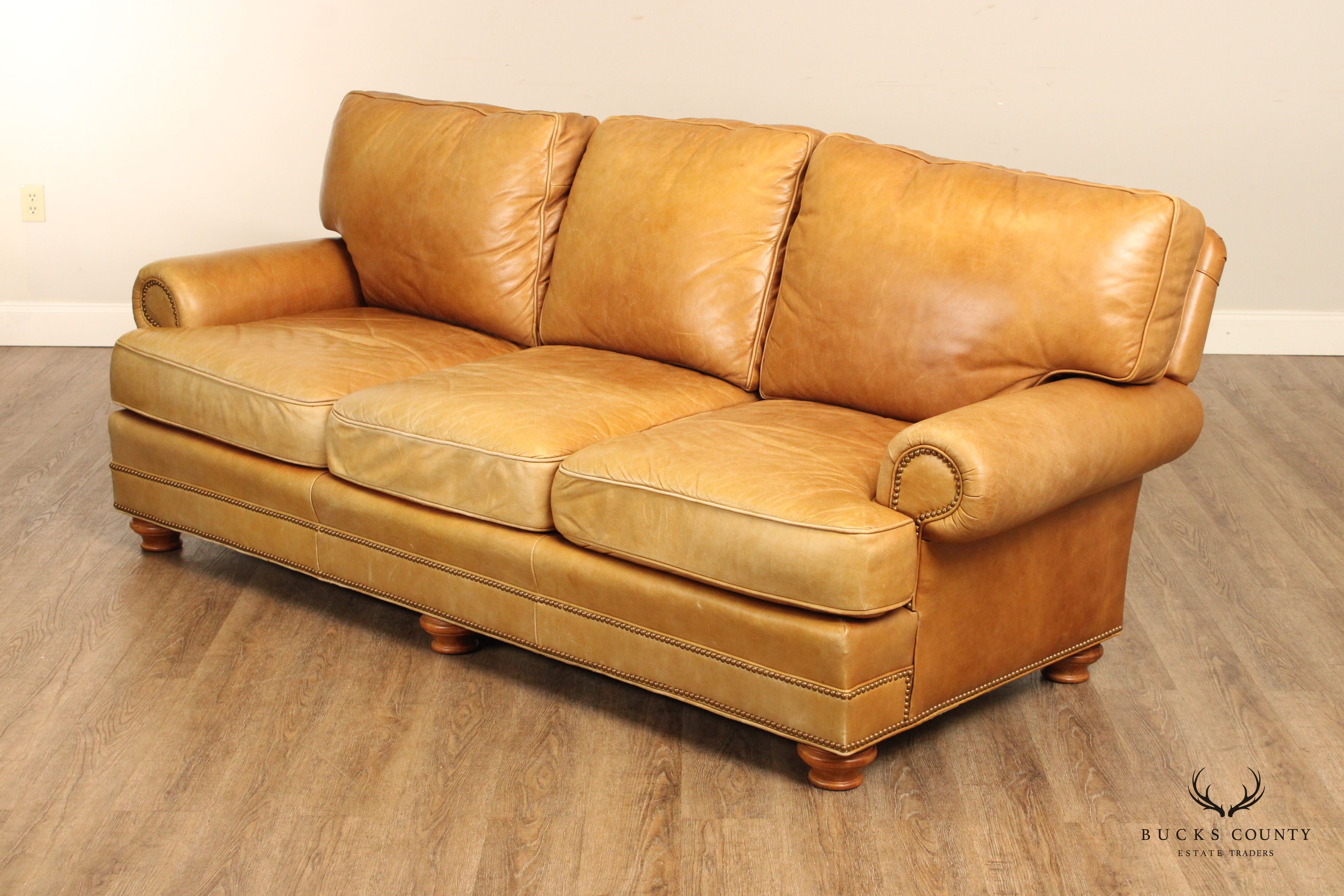 Leathercraft Traditional Tan Leather Upholstered Sofa