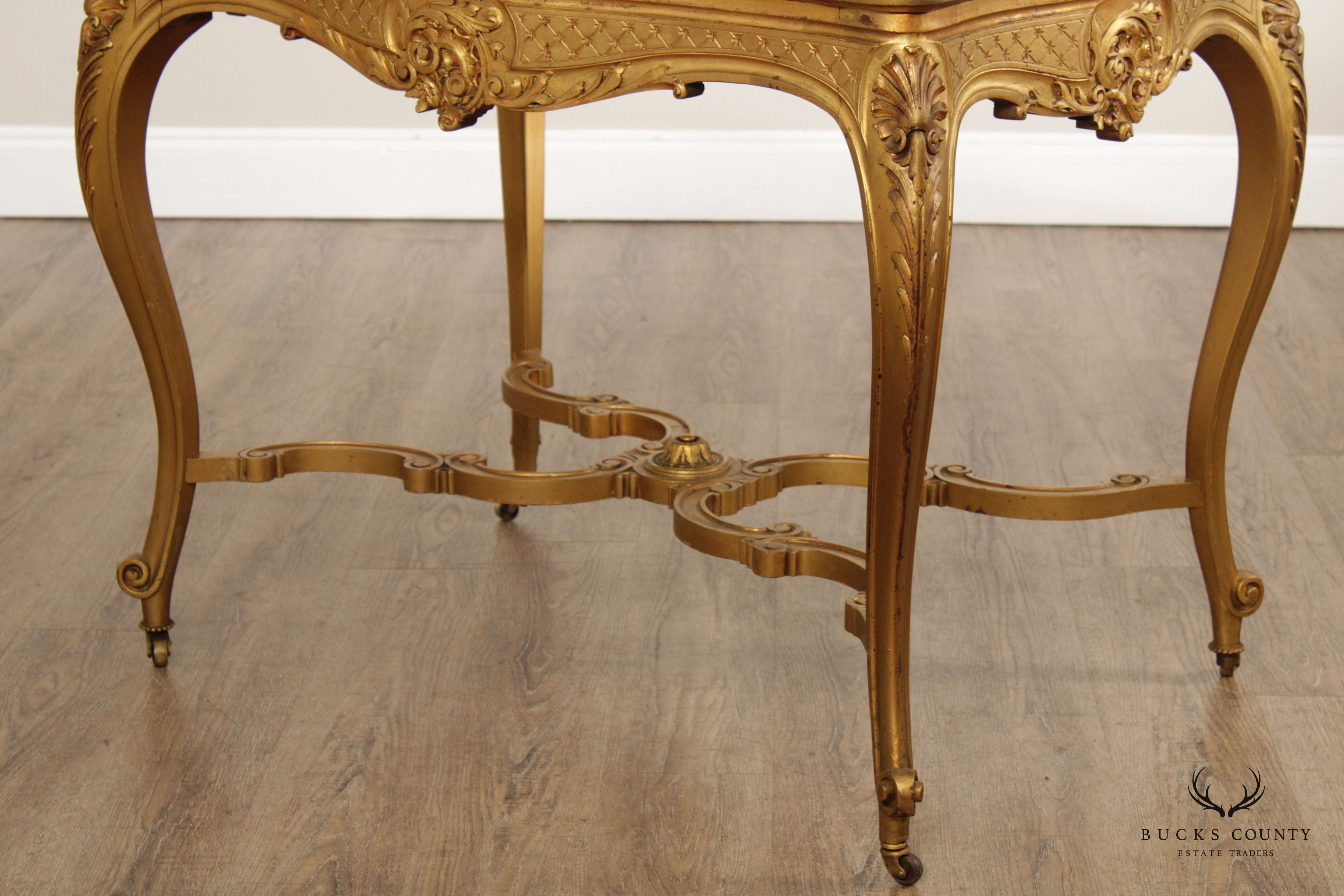 Antique French Louis XV Style Giltwood and Onyx Parlor Table