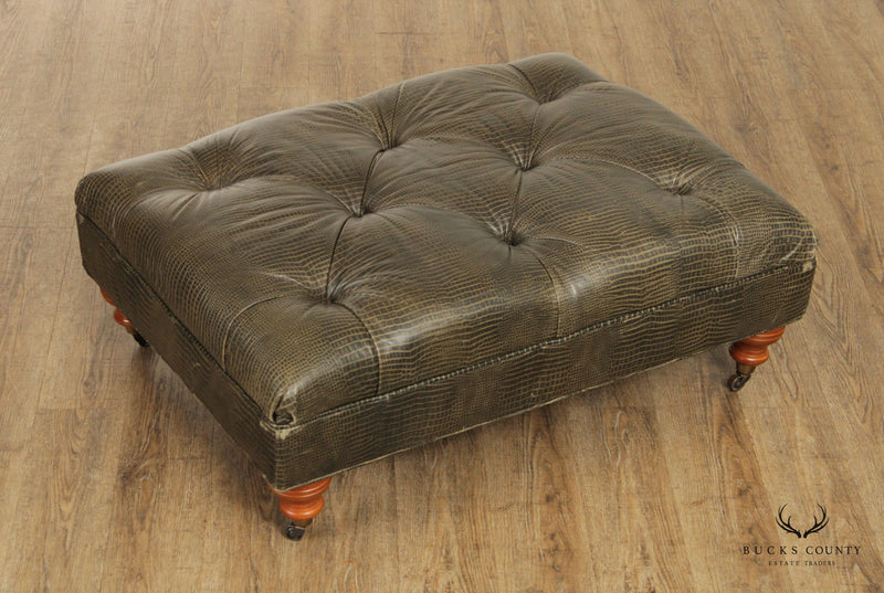 Regency Style Embossed Tufted Leather Ottoman