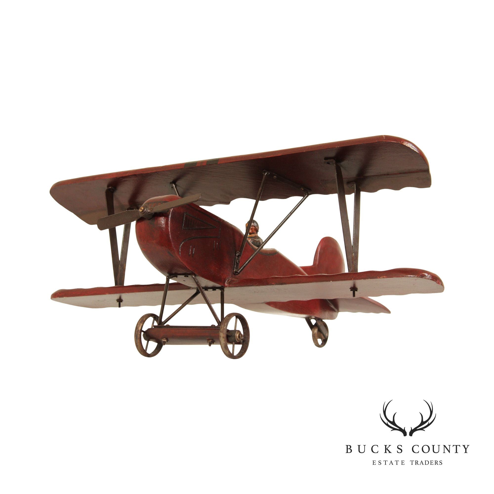 Post War Vintage Carved Wood Bi-Plane