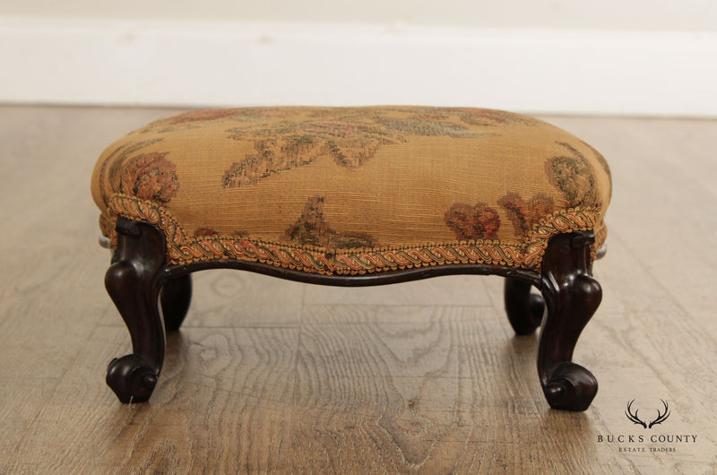 Antique Victorian Carved Rosewood Pair Custom Upholstered Footstools