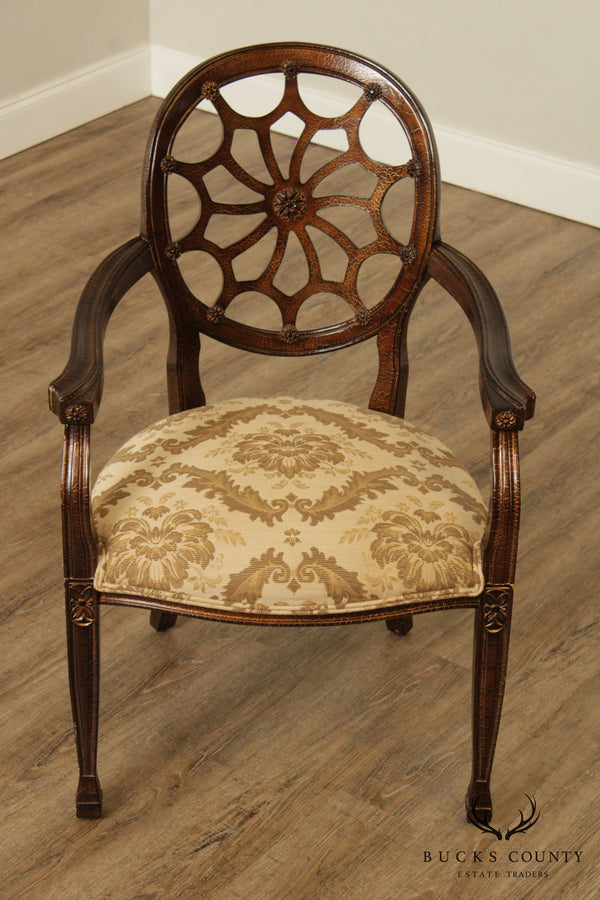 Quality Hepplewhite Style Crackle Painted Spider Back Armchair