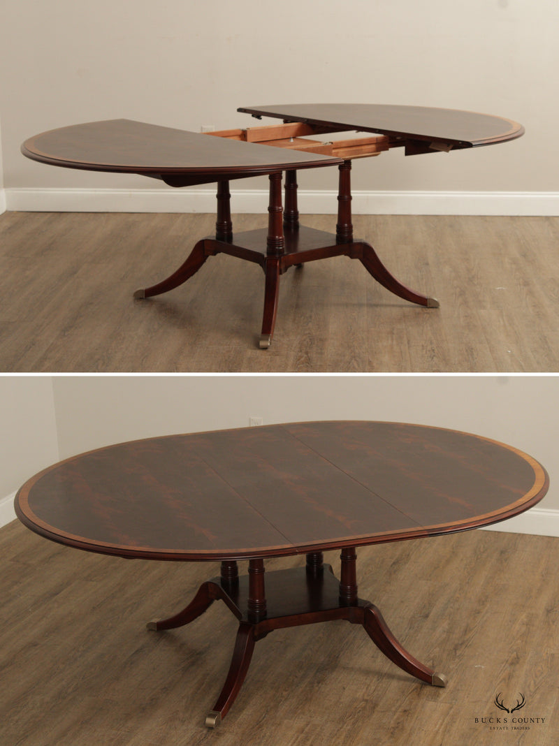 Ethan Allen Newport Collection Round Banded Mahogany Extendable Dining Table