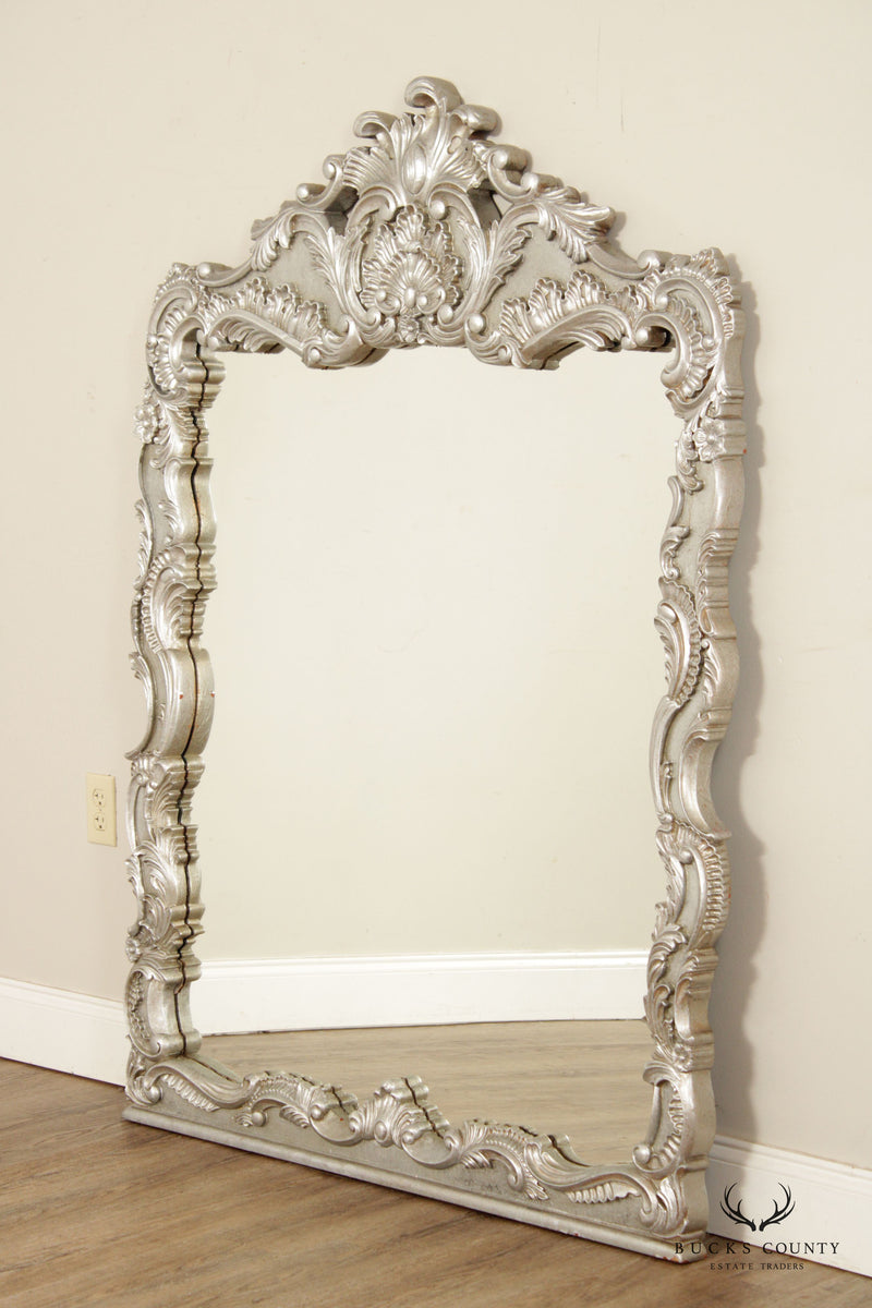LaBarge Rococo Style Silver Gilt Large Carved Frame Wall Mirror
