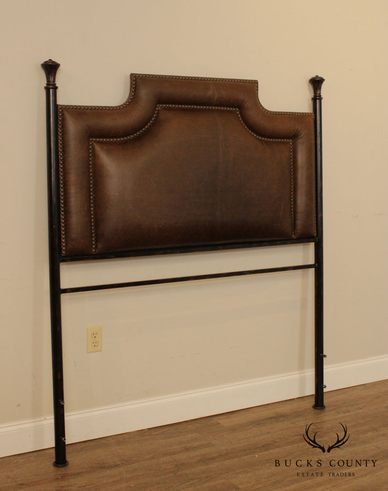 Quality Wrought Iron & Brown Leather Full Size Headboard