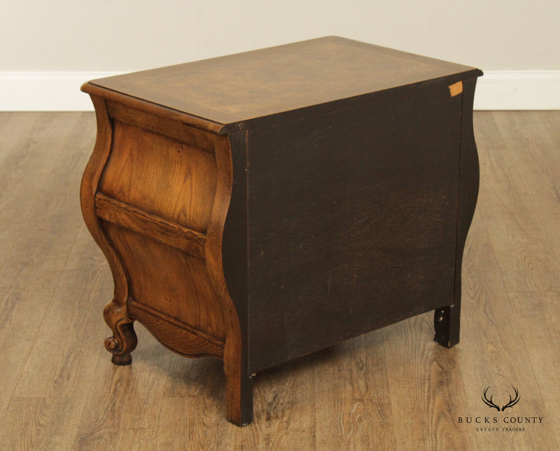 Baker French Louis XV Style Oak and Burlwood Bombe Chest Nightstand
