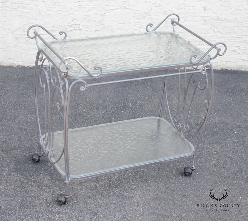 French Style Vintage Wrought Iron Scroll Two-Tier Outdoor Bar or Serving Cart