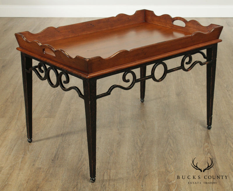 Quality Iron Base Wood Butlers Tray Top Coffee Table