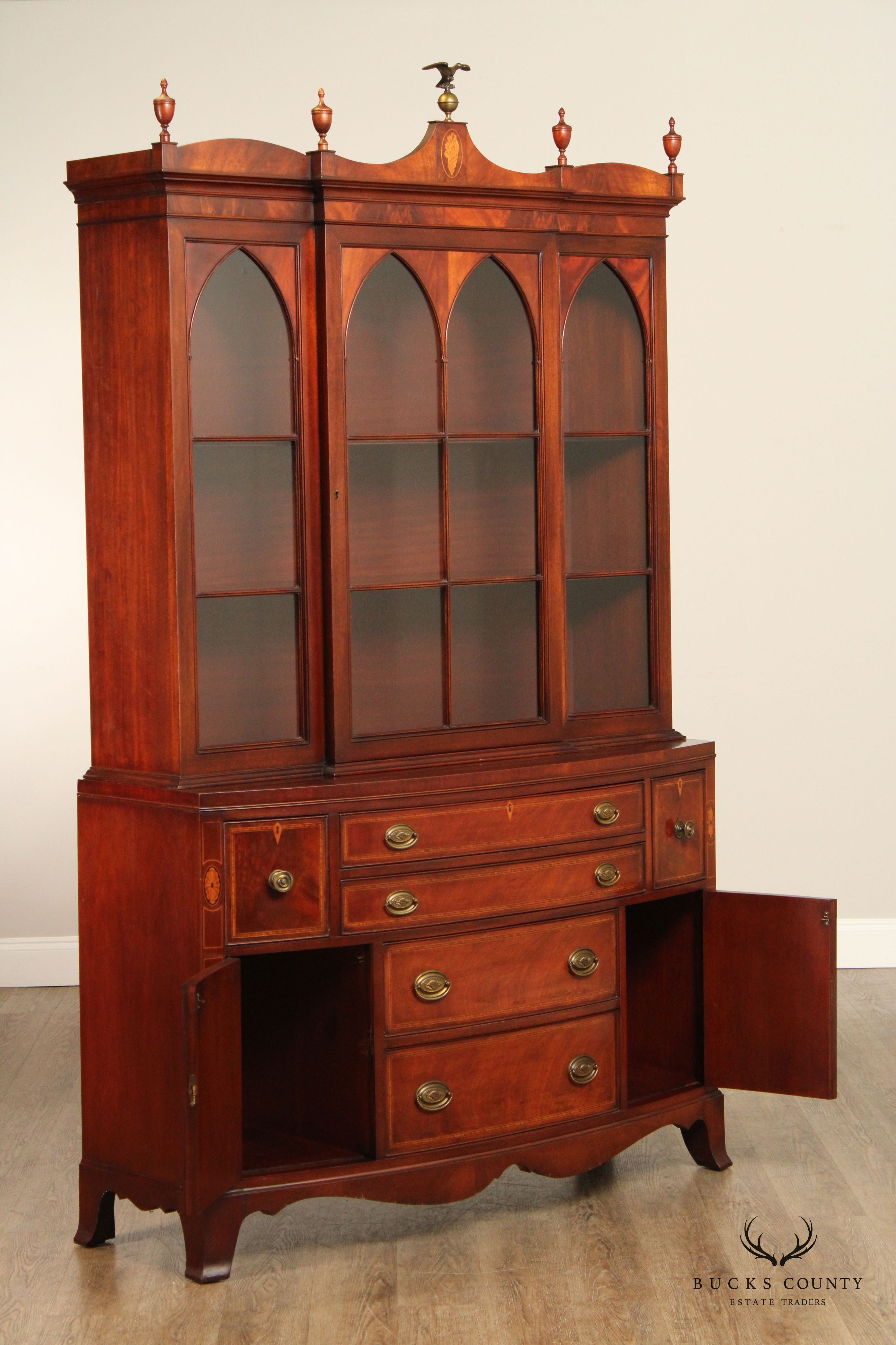 Federal Style Inlaid Mahogany China Cabinet Bookcase