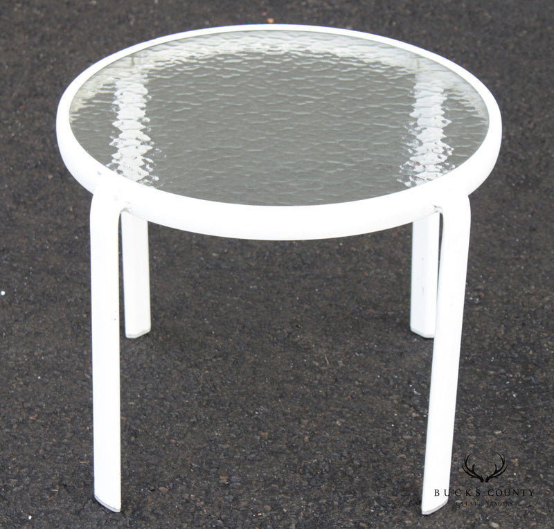 Vintage Aluminum and Glass Round Outdoor Patio End Table (A)