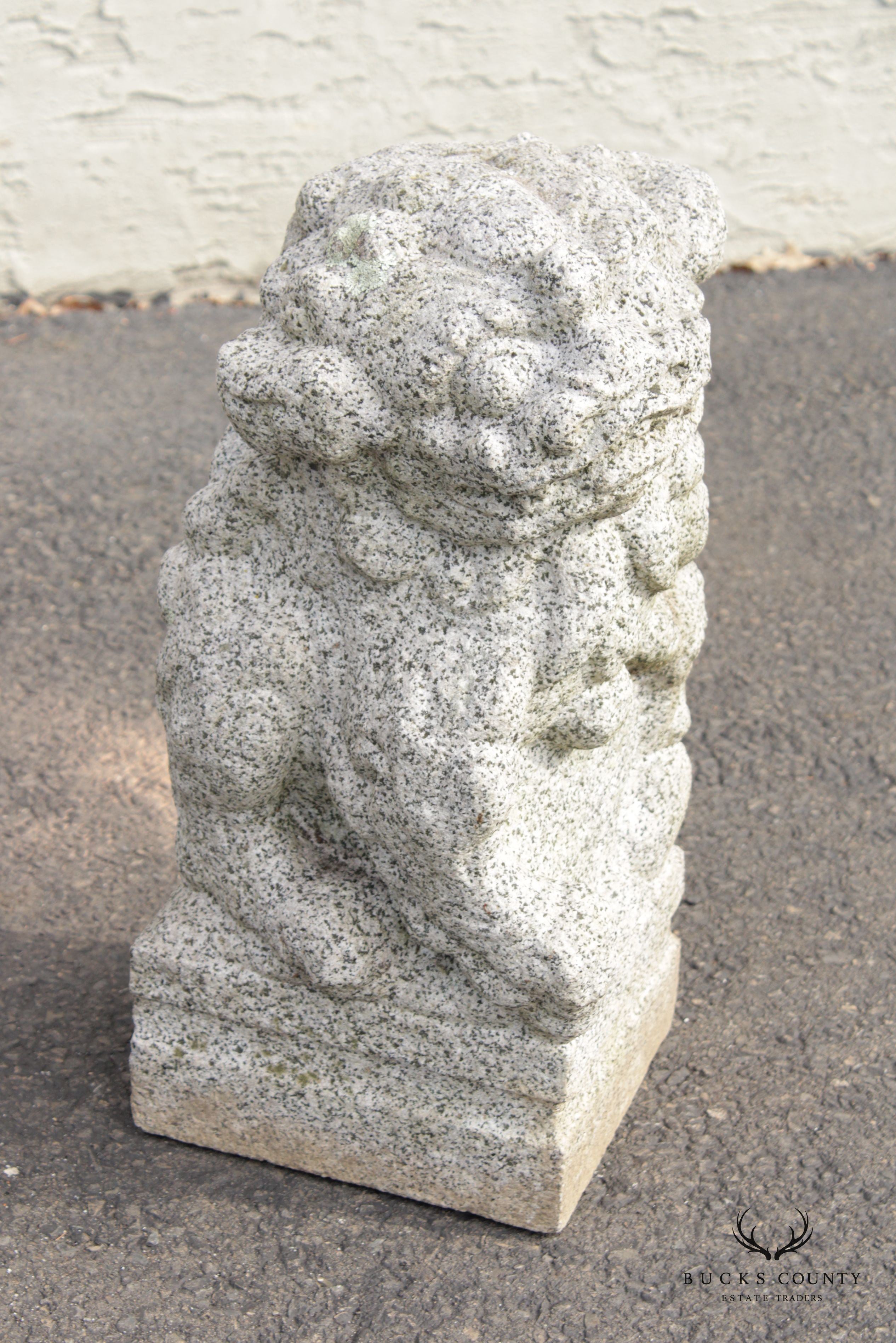 Vintage Chinese Granite Carved Pair of Foo Dog Garden Statues