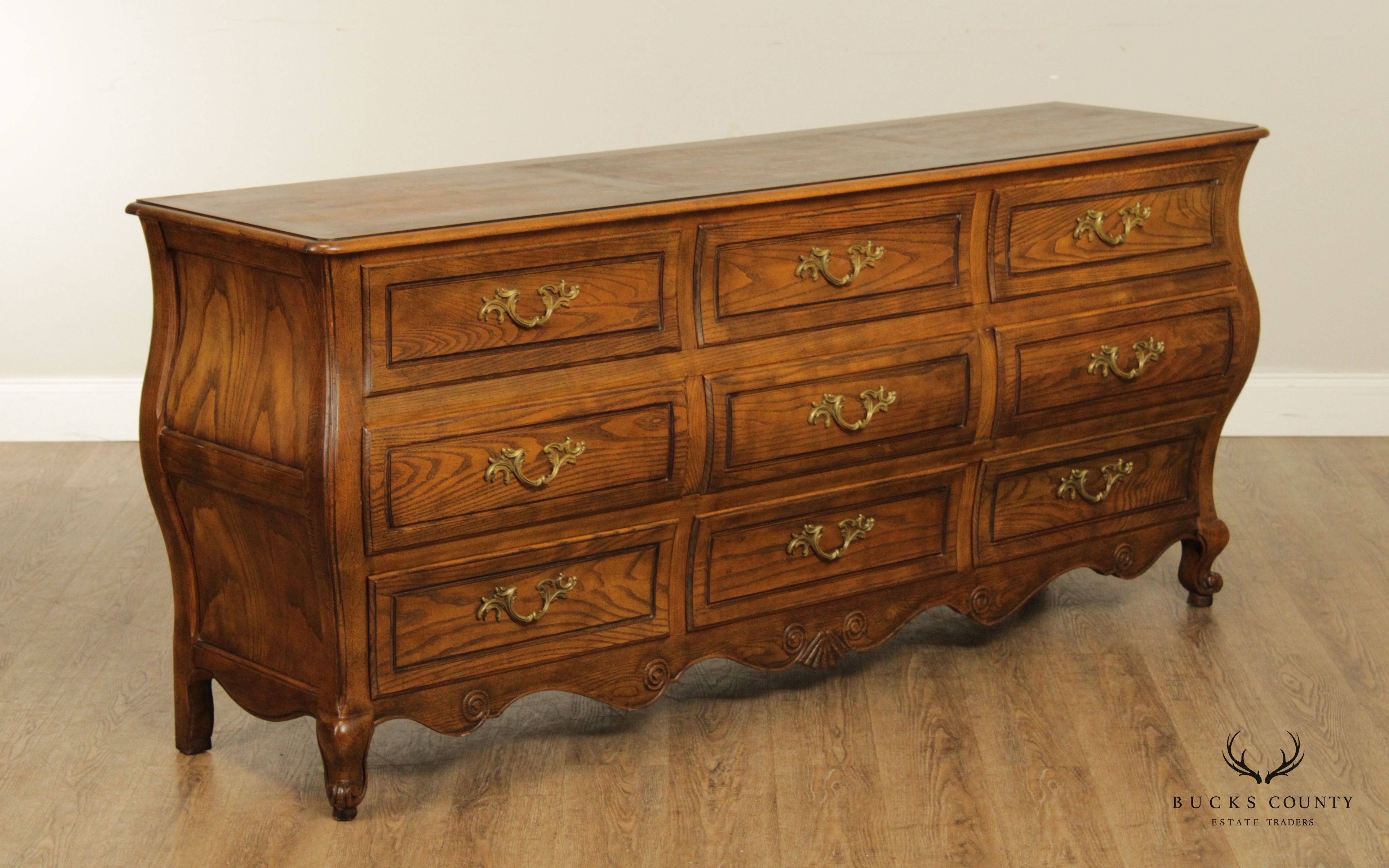 Baker Furniture French Louis XV Style Bombe Triple Dresser