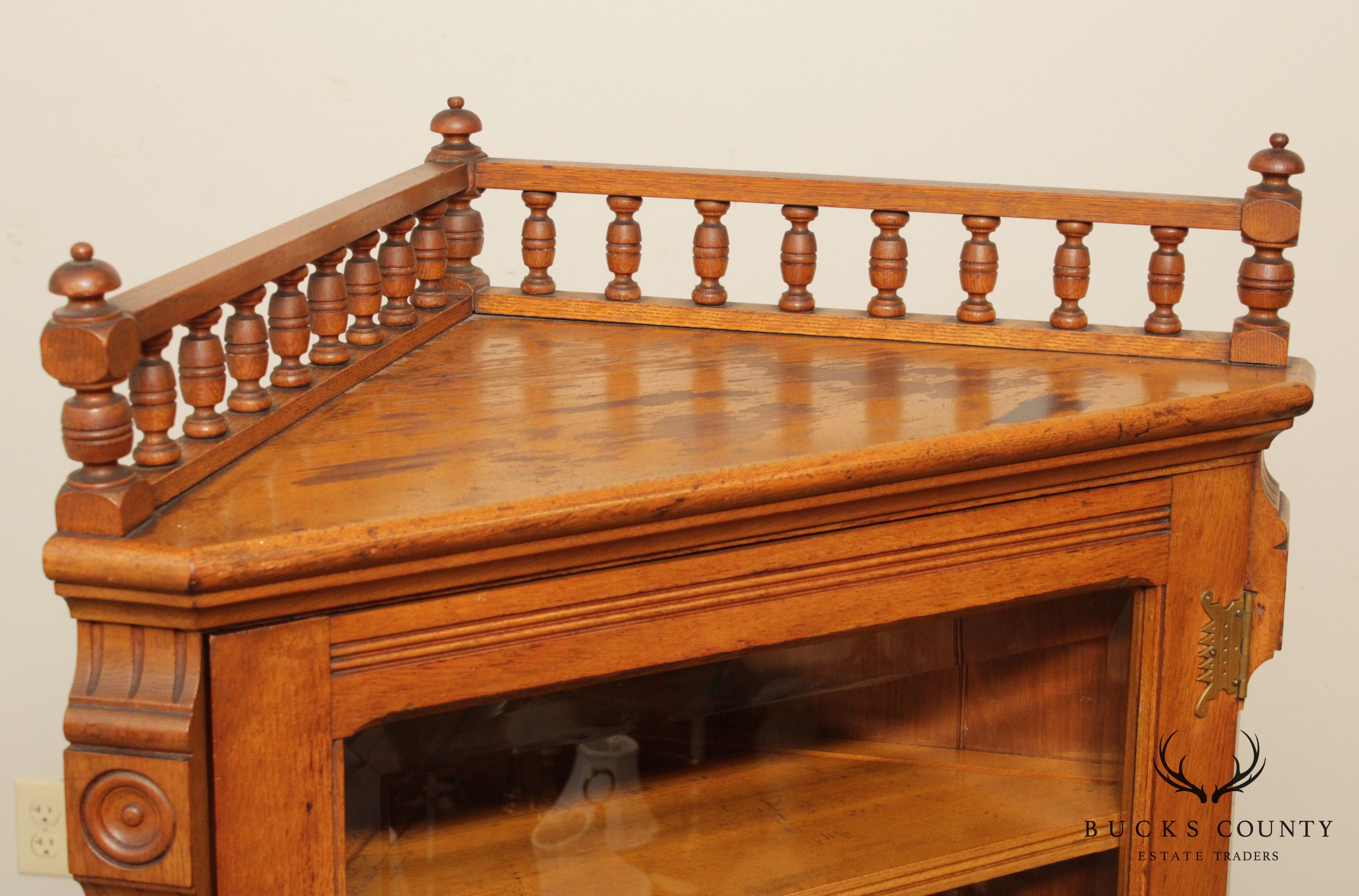 Antique Victorian Oak Corner Cabinet