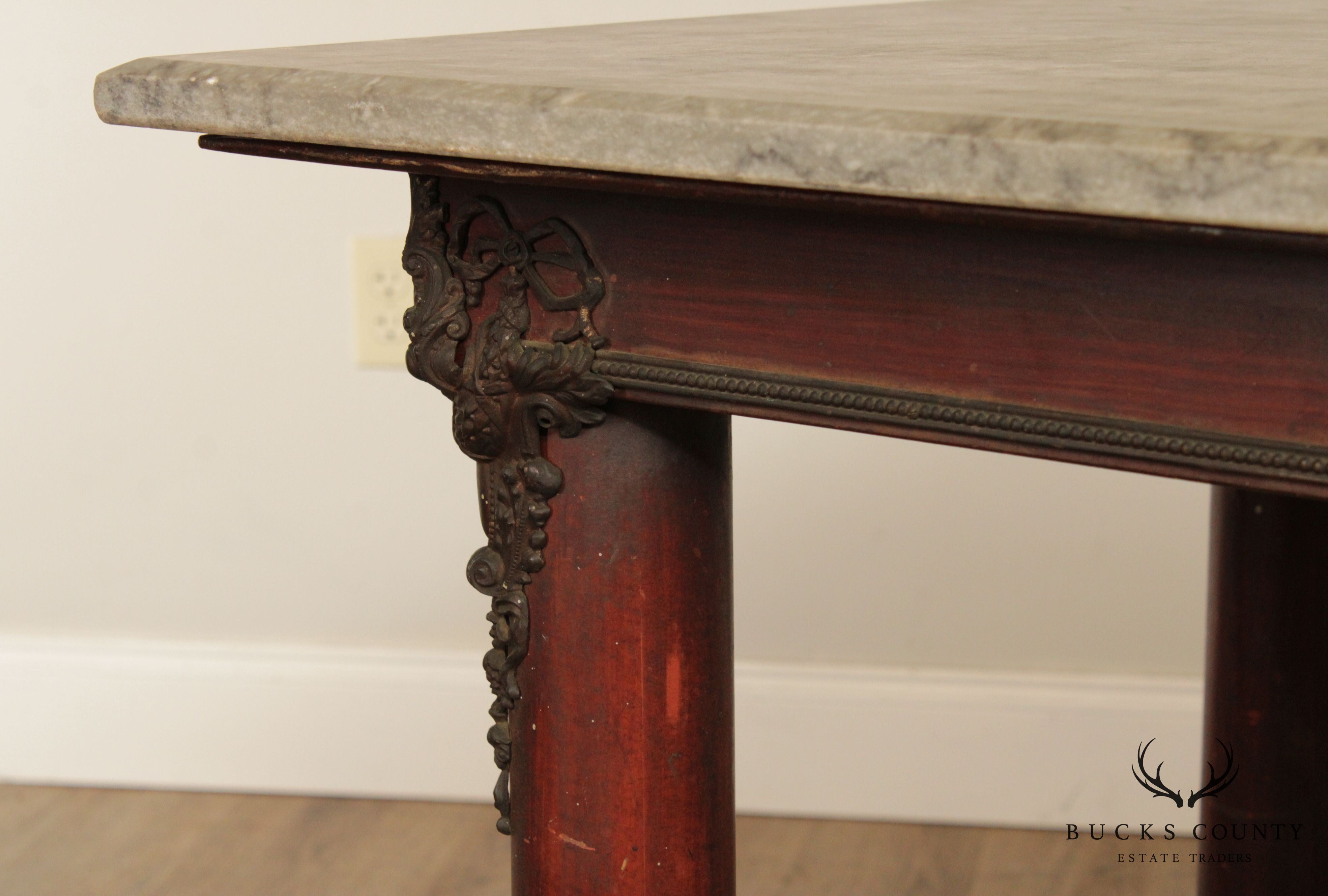 Antique 19th Century Iron & Brass Marble Top Chocolatiers Table