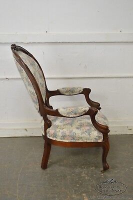 Victorian Revival Style Mahogany Cameo Back Parlor Arm Chair