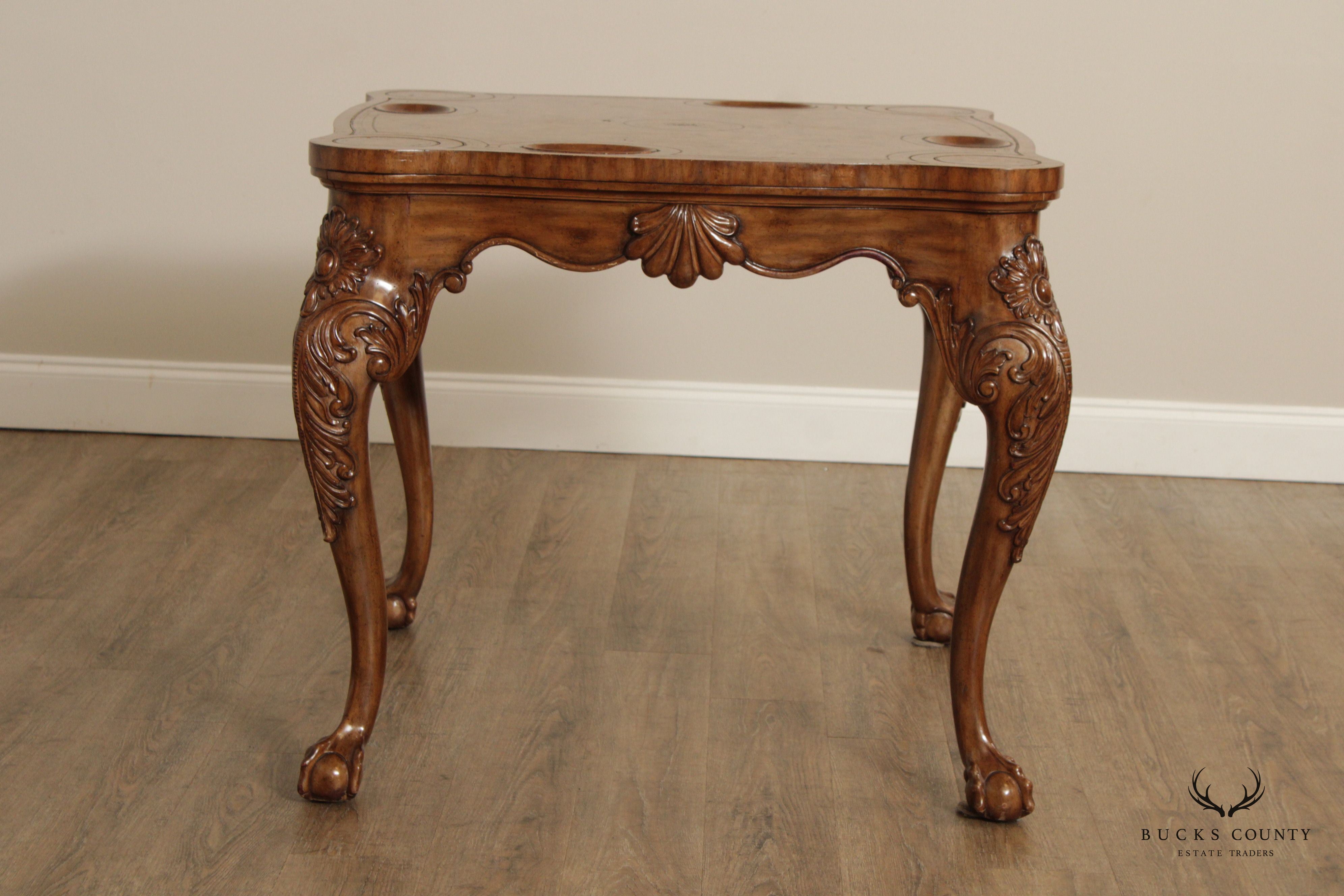 Maitland Smith Chippendale Style Leather Top Card Table