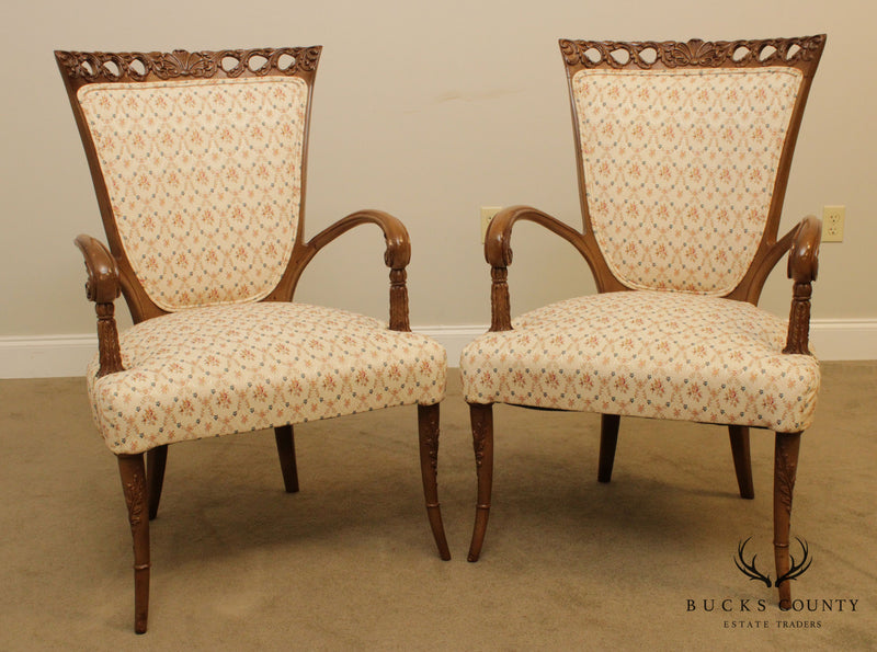 Hollywood Regency Vintage Pair Carved Armchairs