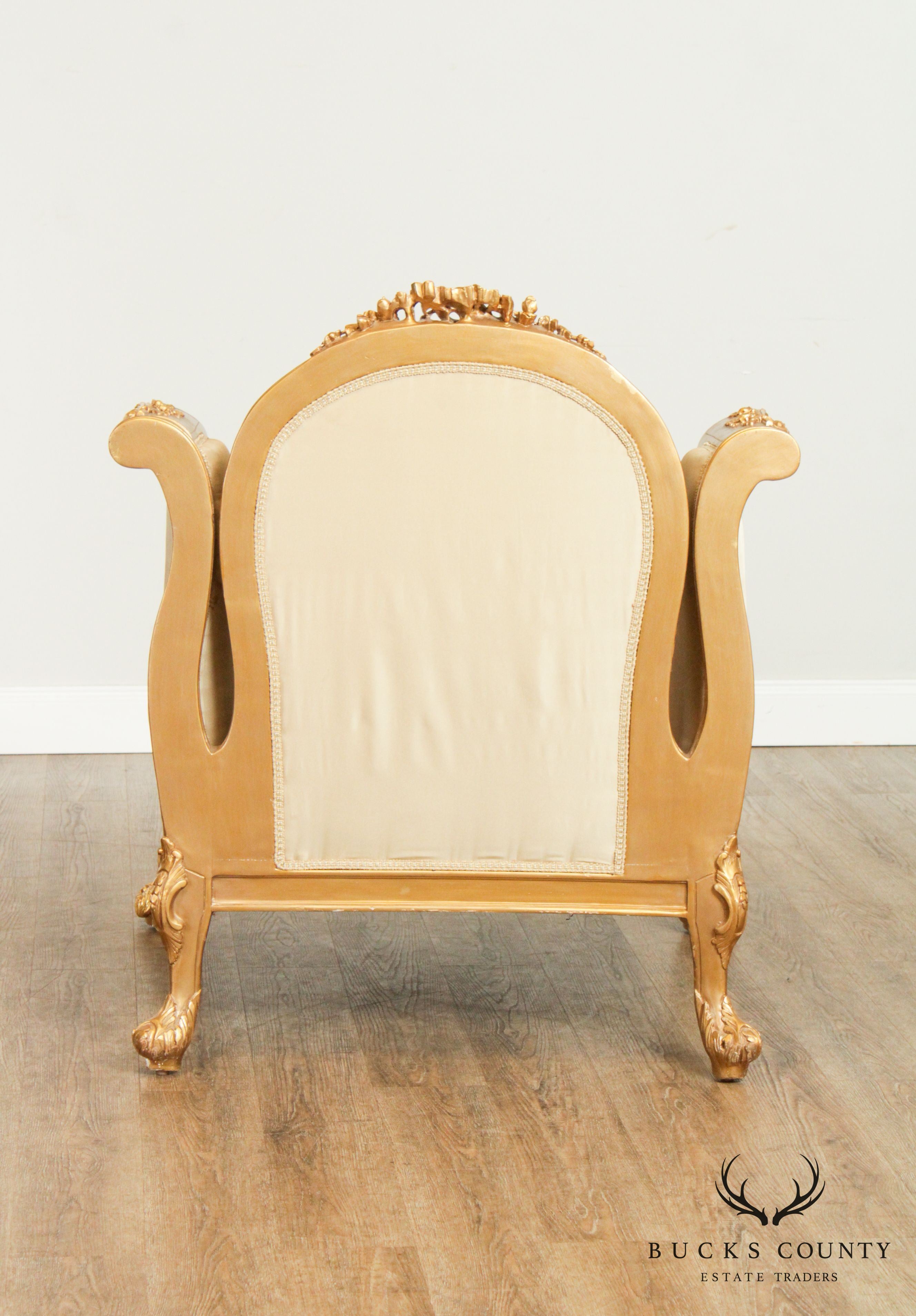 Quality Pair Giltwood Baroque Style Armchairs, Bergeres