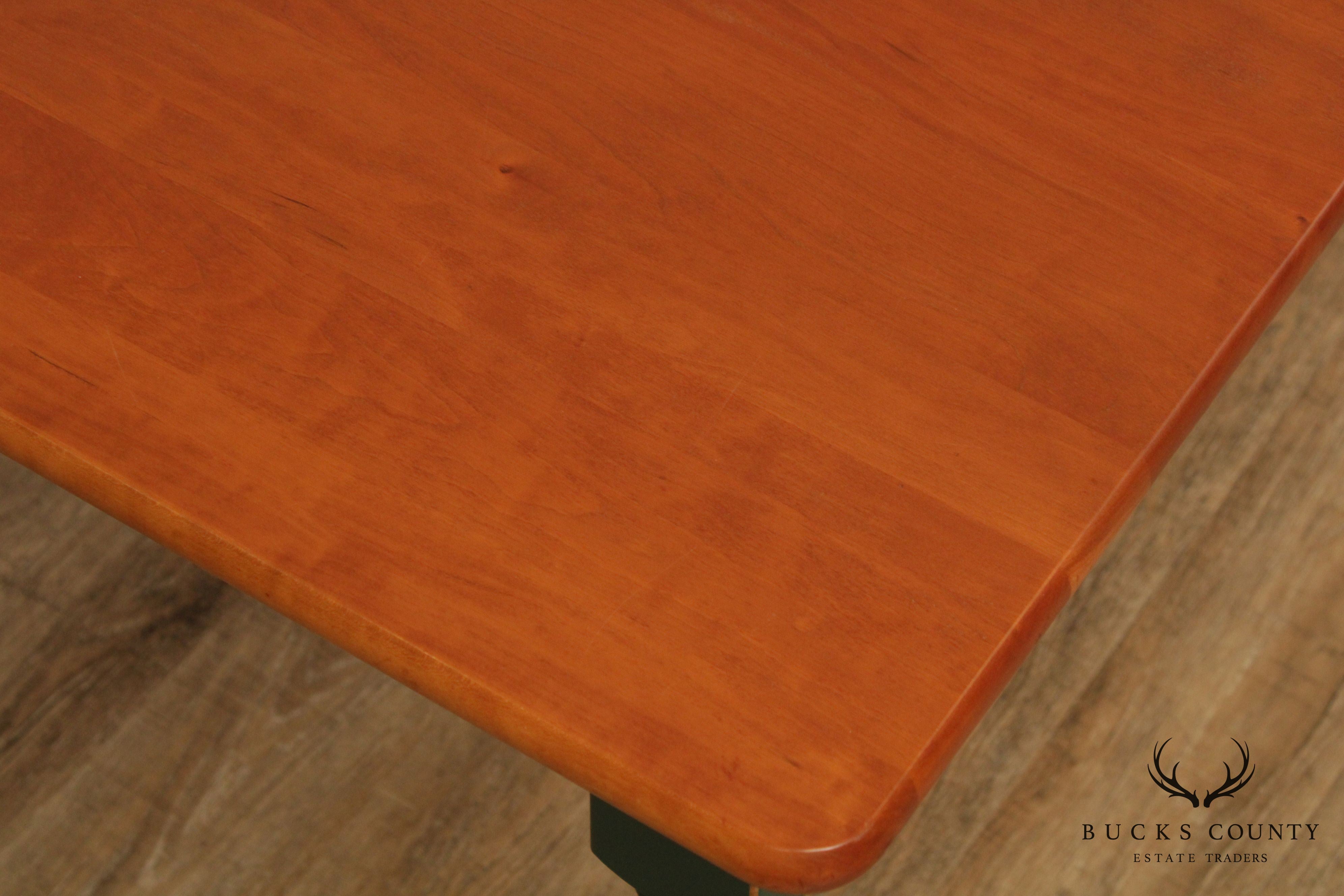 Custom Solid Cherry Green Painted Base Farmhouse Dining Table