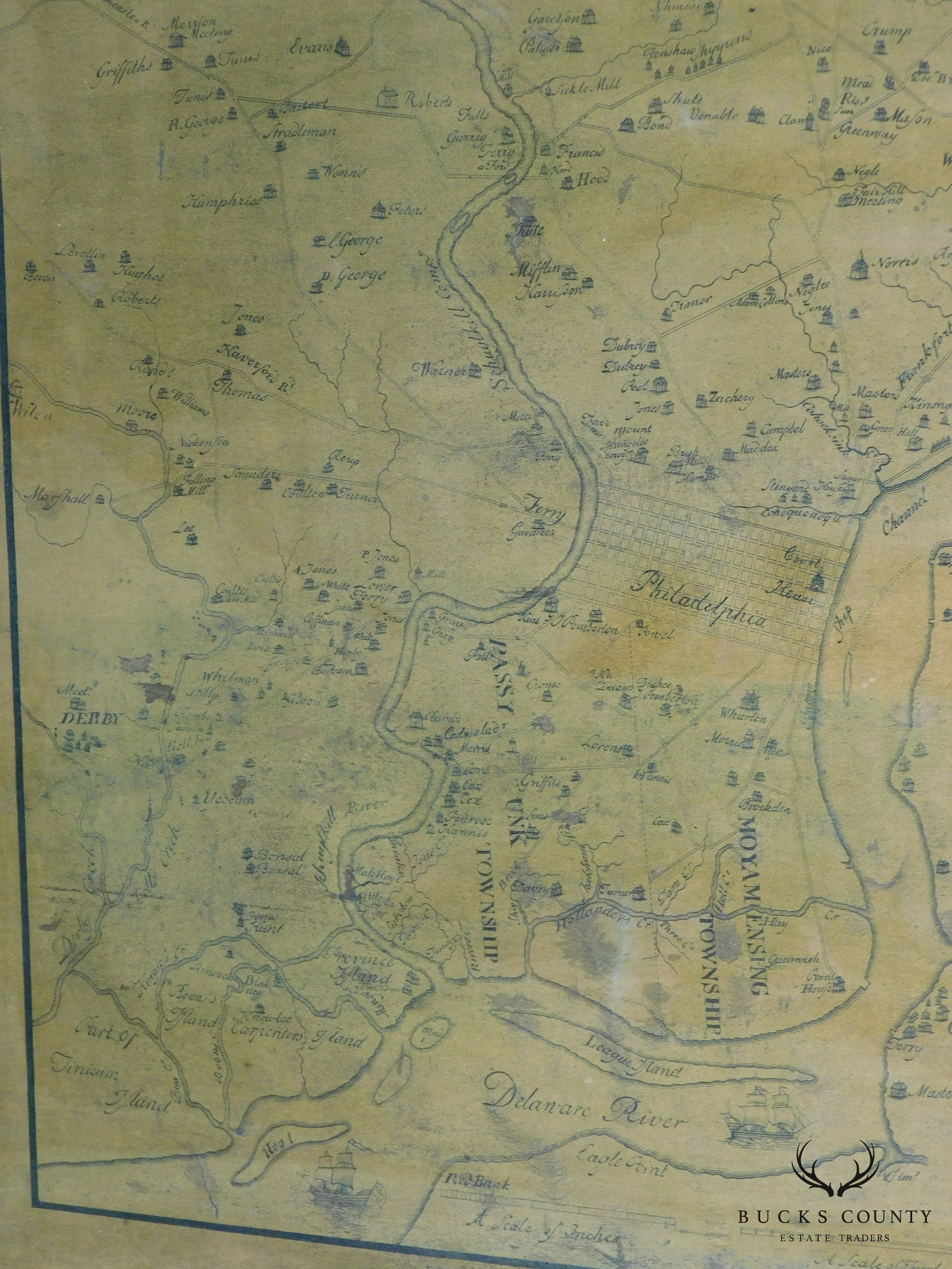 Antique 1750 Framed Map of Philadelphia and Parts Adjacent : David Lobach