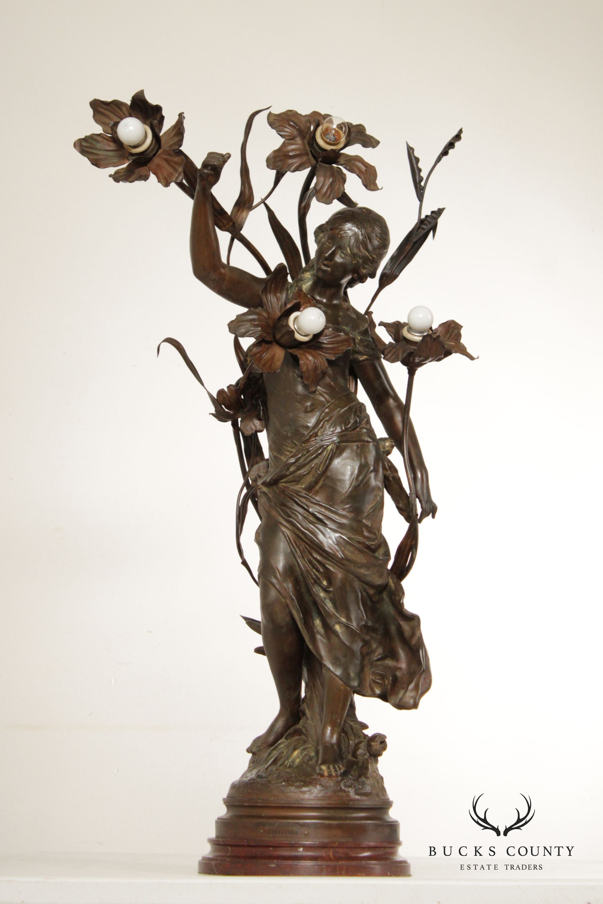 Art Nouveau Figural Table Lamp, After Auguste Moreau