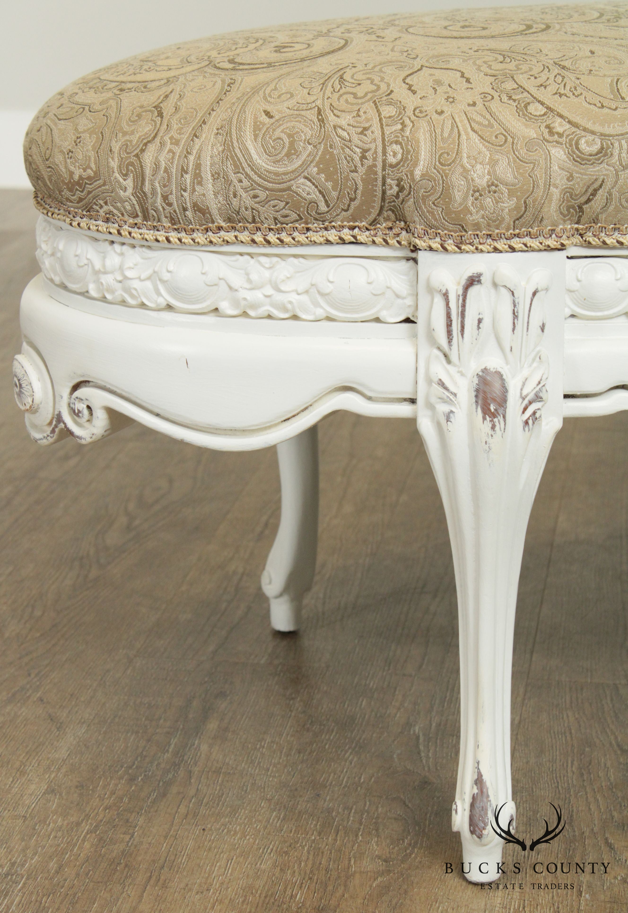 French Louis XV Style Custom White Painted Oval Ottoman