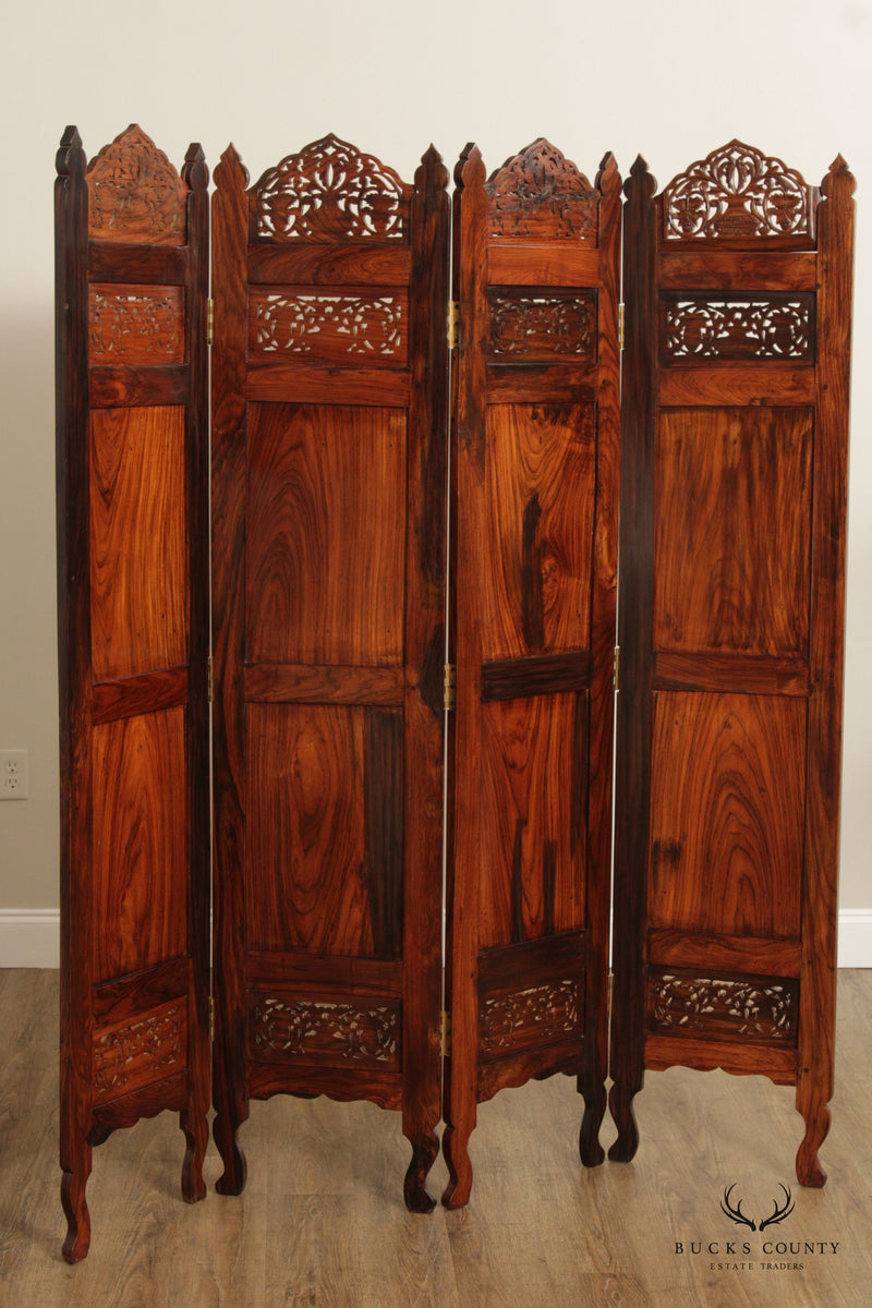 Asian Quality Carved and Inlaid Rosewood Four-Panel Room Divider