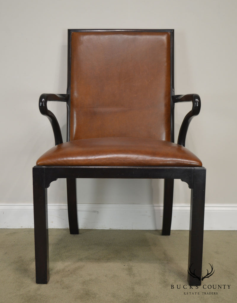 George II Style Quality Brown Leather Armchair