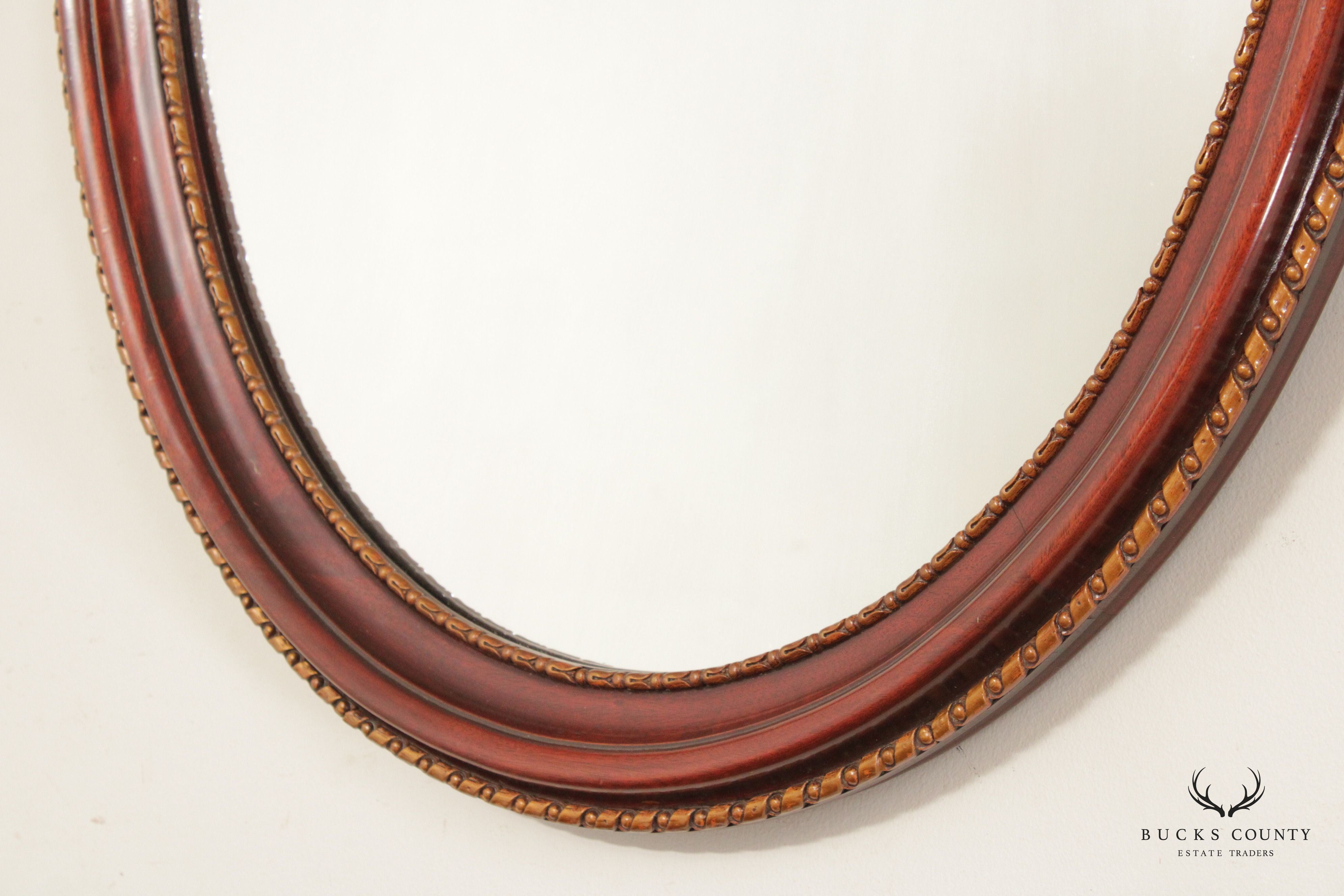 Kindel French Louis XVI Style Vintage Oval Mahogany Wall Mirror