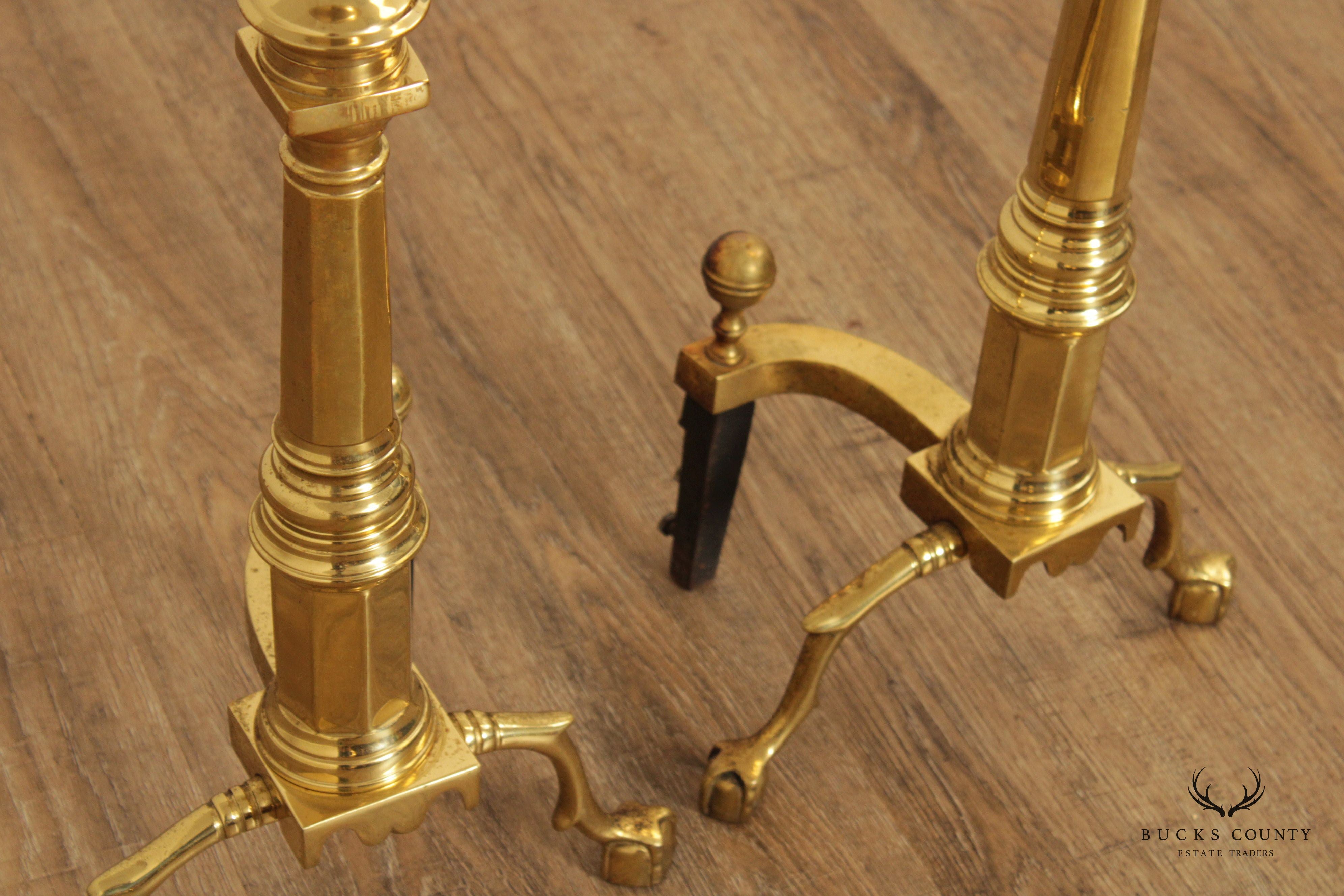 The Harvin Co. Pair of Brass Ball and Claw Foot Andirons