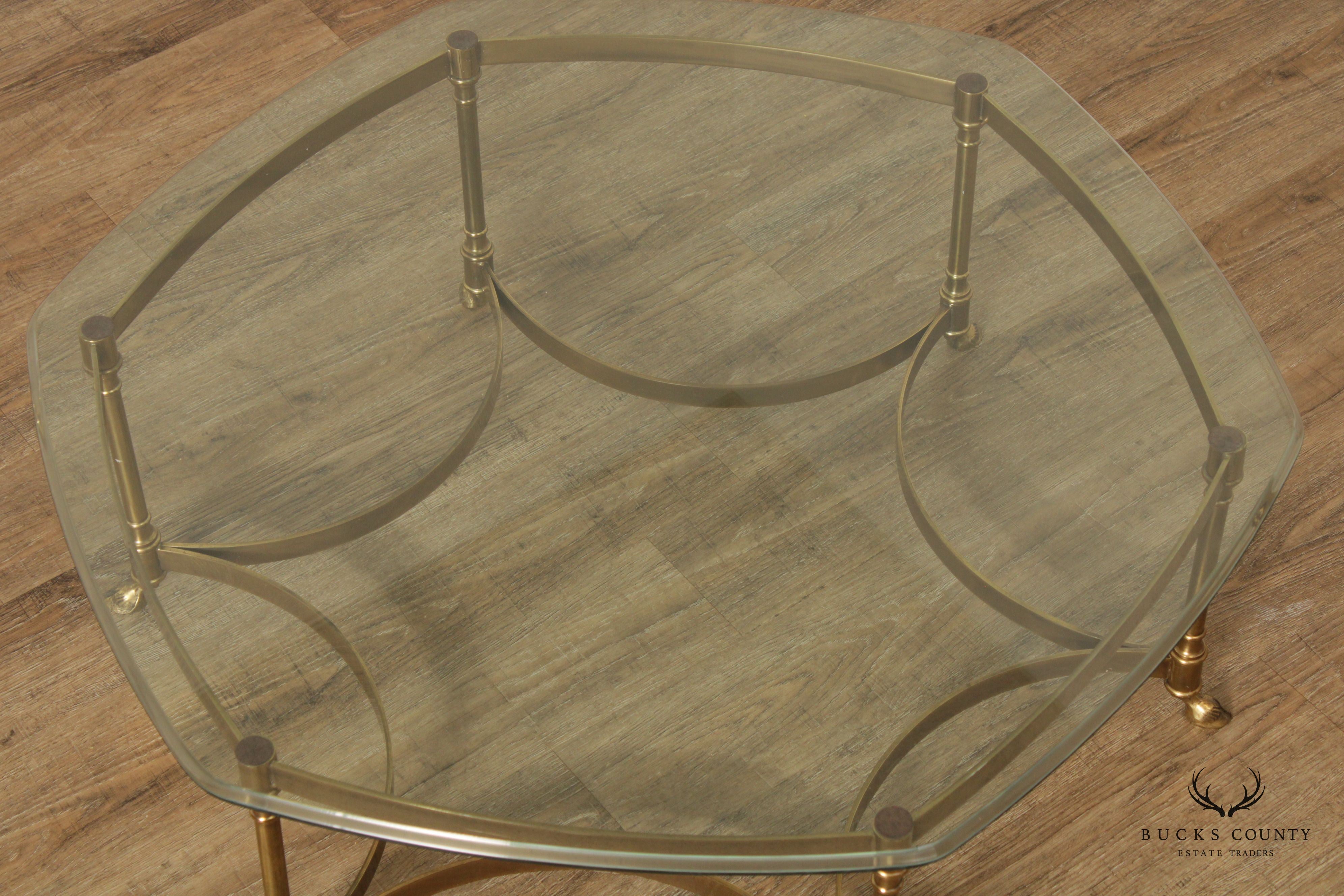 Directoire Style Vintage Brass and Glass Top Coffee Table