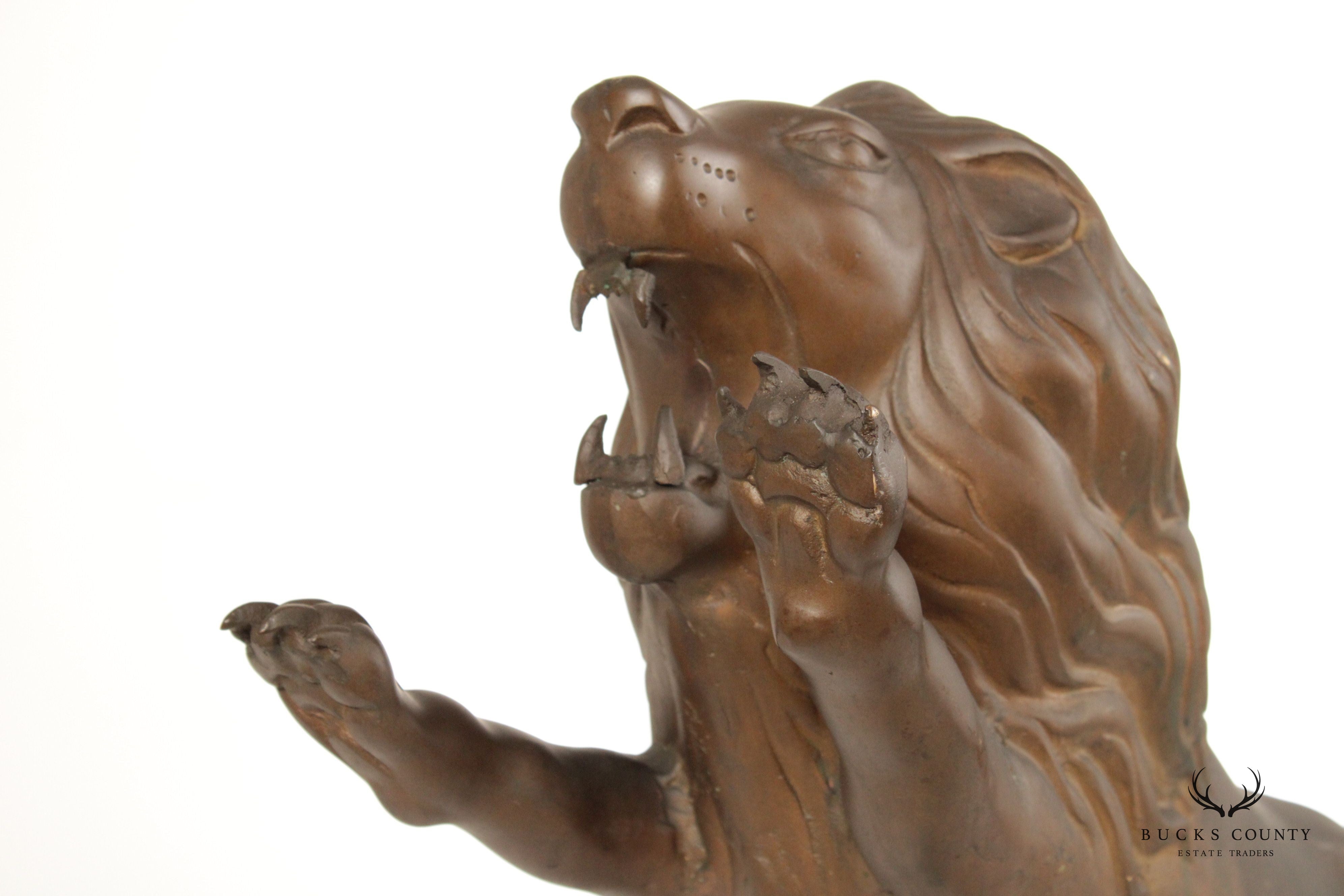 Vintage Charging Lion Cast Brass Statute