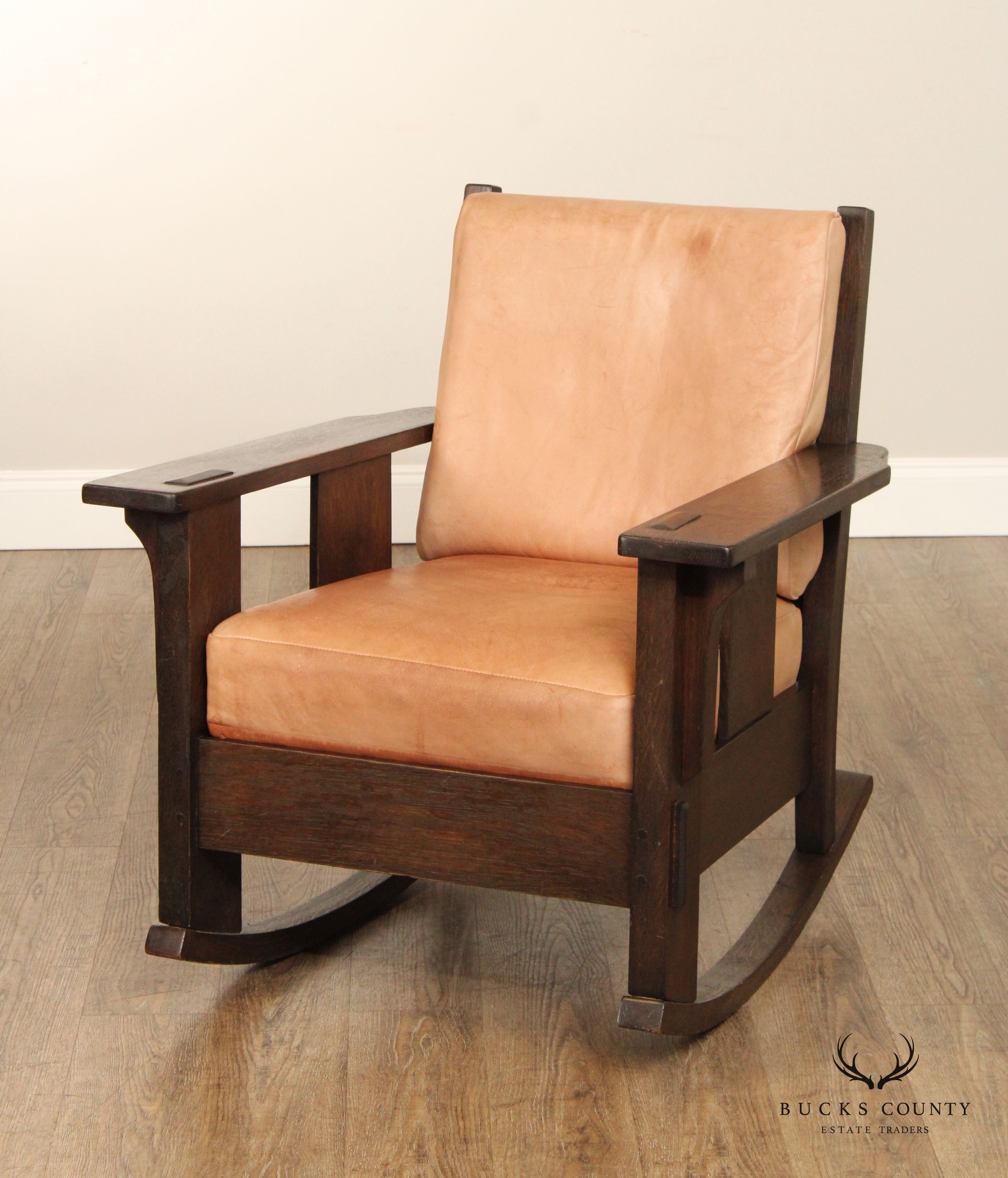 Oak Craft Antique Mission Oak and Leather Rocking Chair