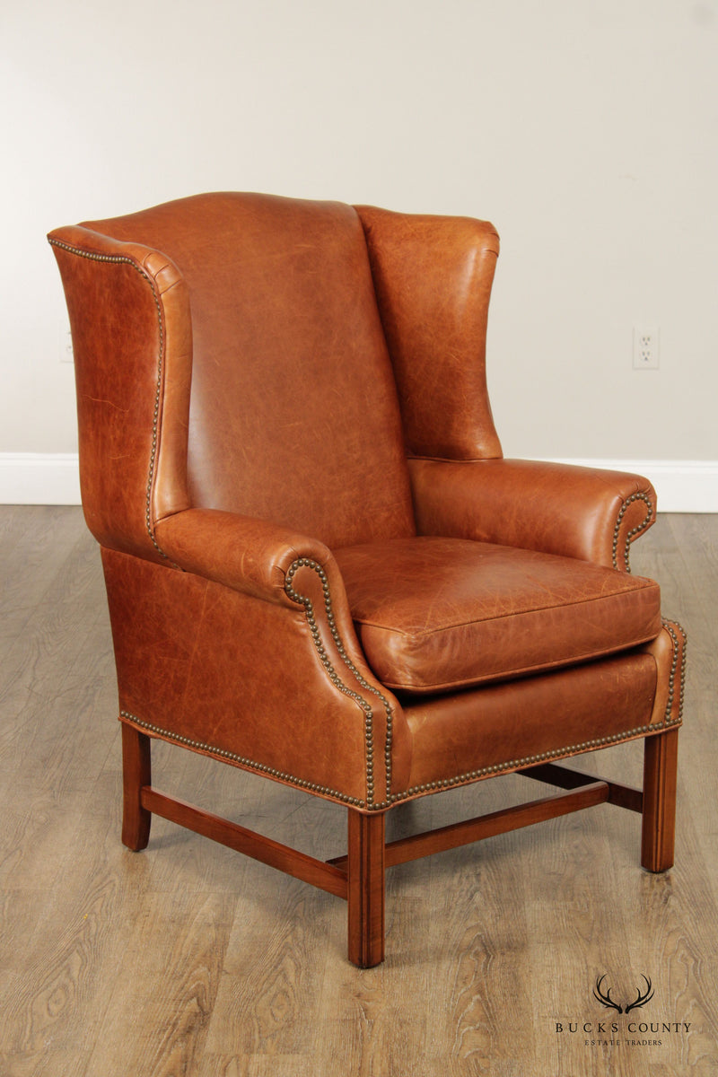 Ethan Allen Chippendale Style Leather Wingback Armchair